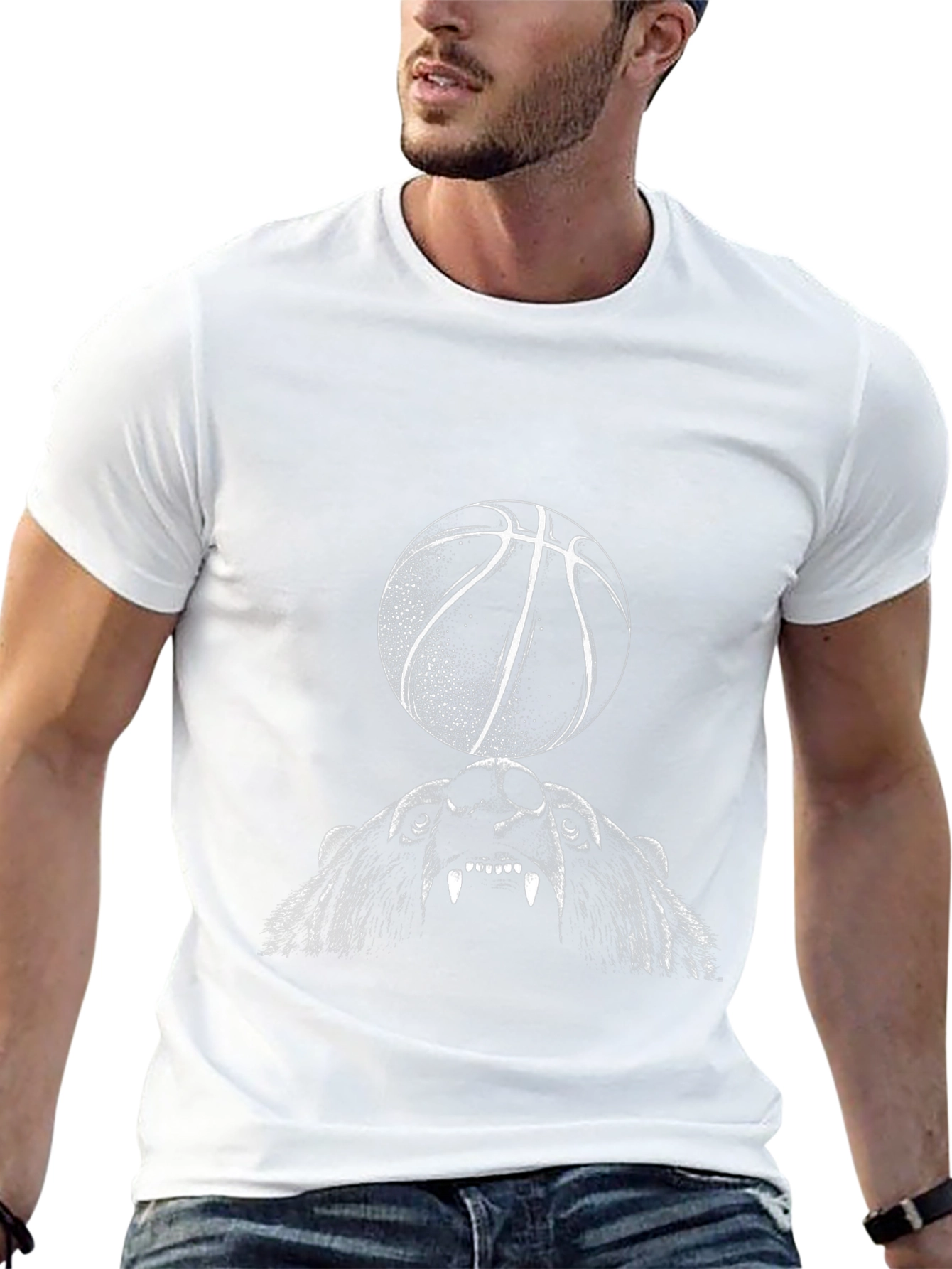 Bear and Basketball Graphic Tee - Black
