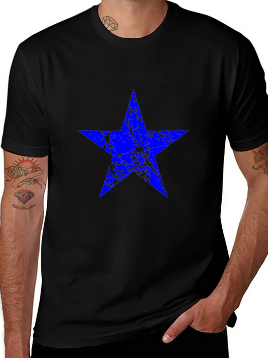 Blue Star Graphic Print Black T-Shirt