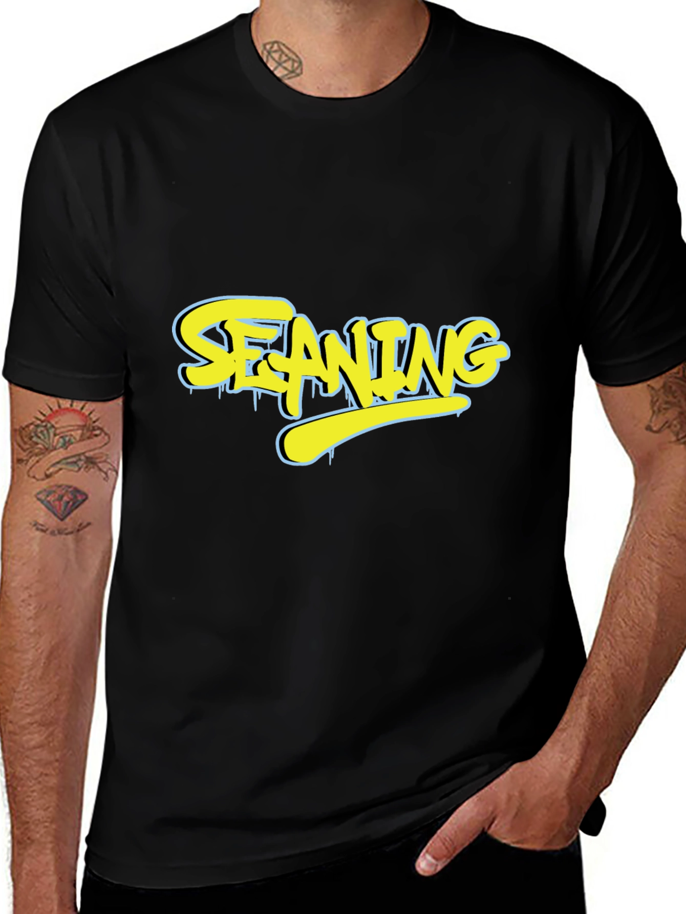 Stylish SEANING Graphic Black T-Shirt