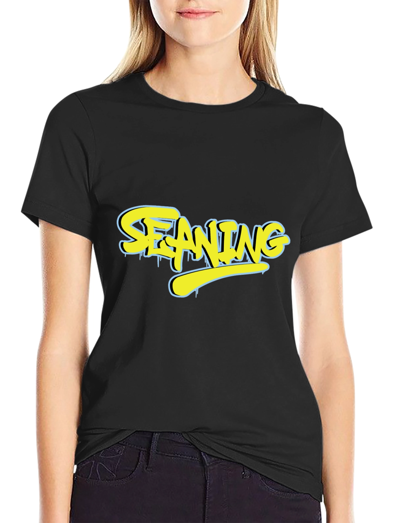 Stylish SEANING Graphic Black T-Shirt