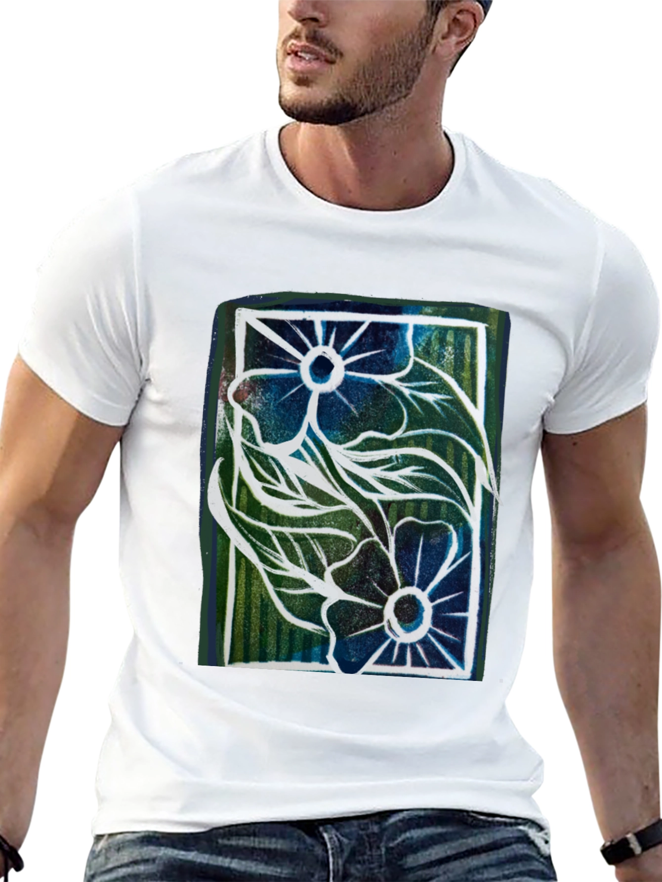 Floral Graphic Print Mens Black T-Shirt