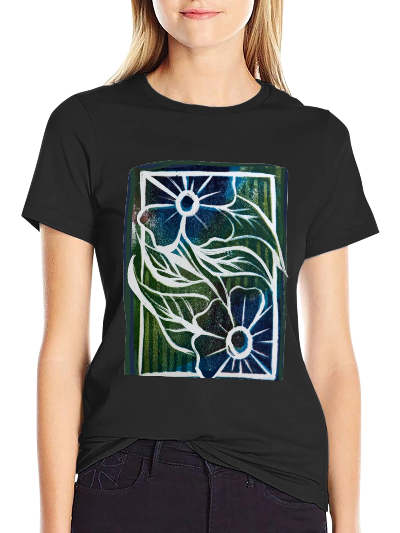 Floral Graphic Print Mens Black T-Shirt
