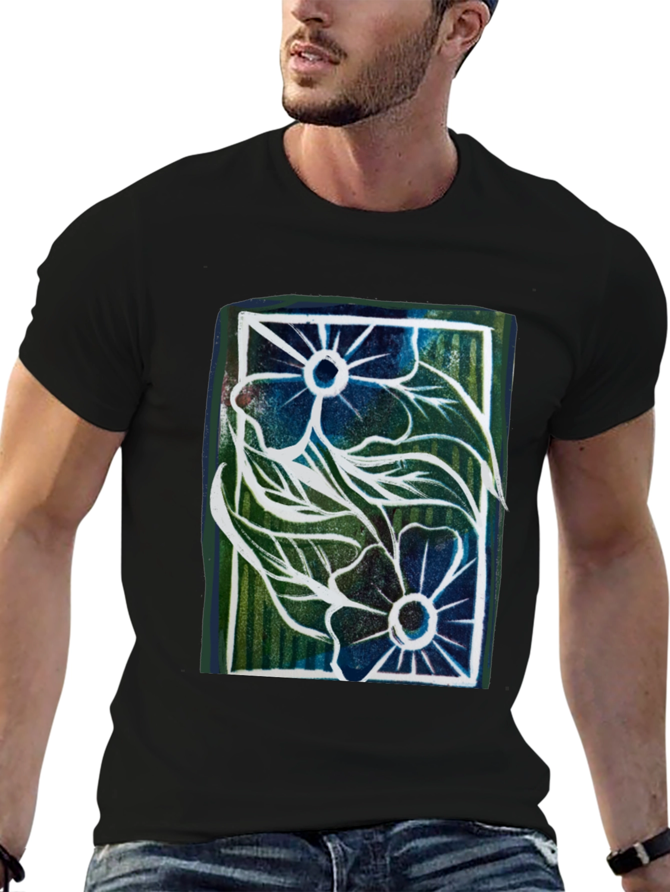 Floral Graphic Print Mens Black T-Shirt
