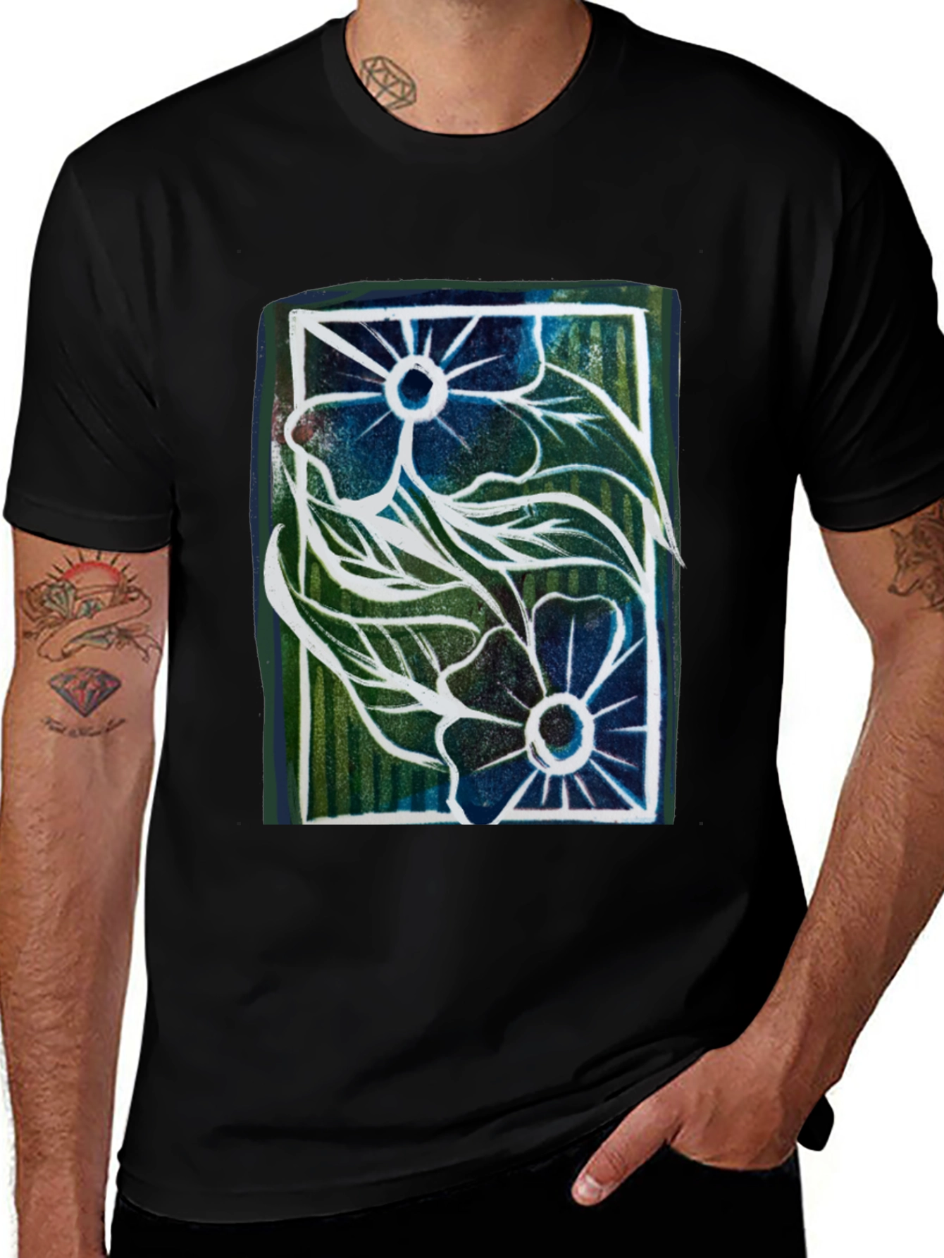 Floral Graphic Print Mens Black T-Shirt