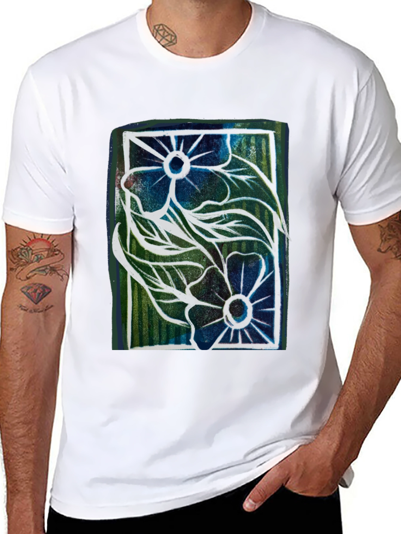 Floral Graphic Print Mens Black T-Shirt