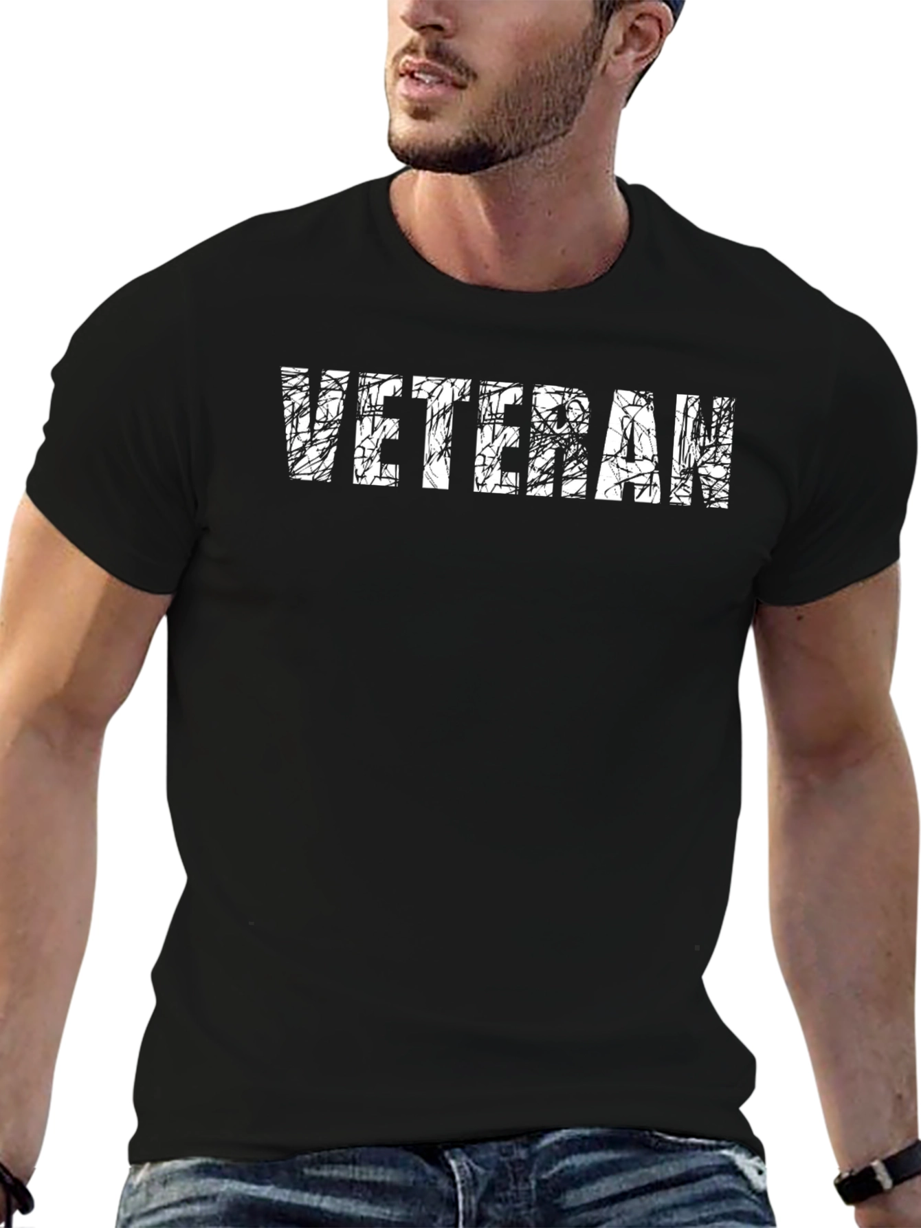 Veteran Distressed Graphic T-Shirt - Black