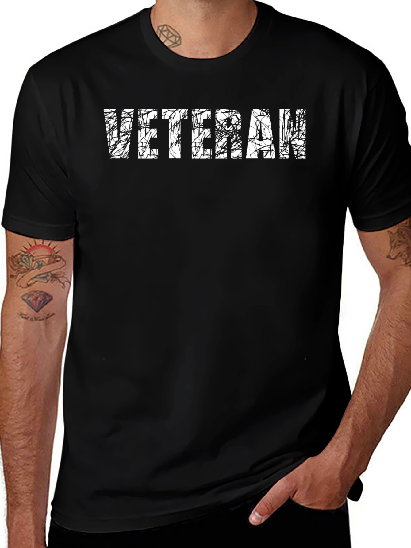 Veteran Distressed Graphic T-Shirt - Black
