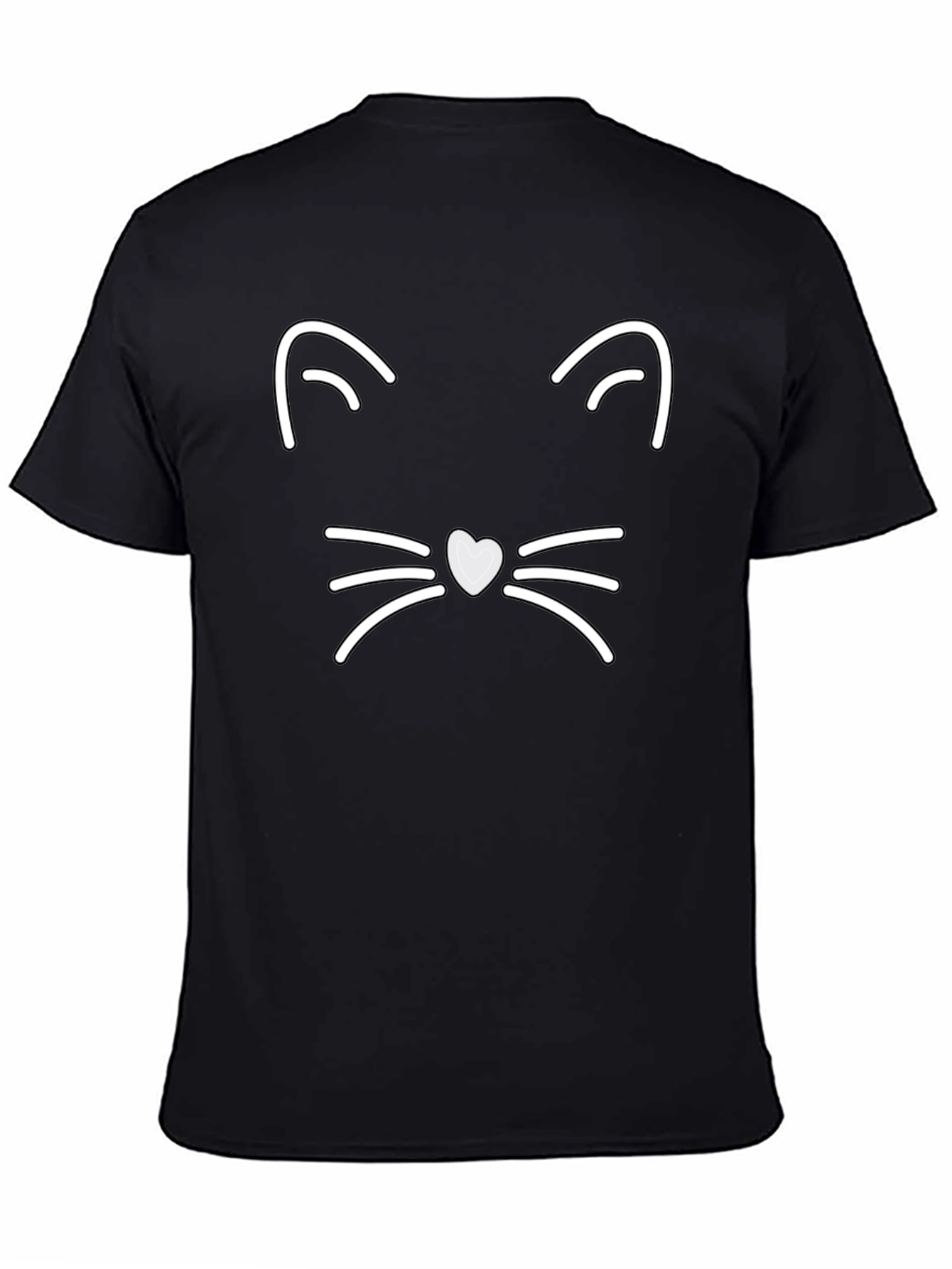 Cute Cat Face Graphic Tee - Black Cotton T-Shirt