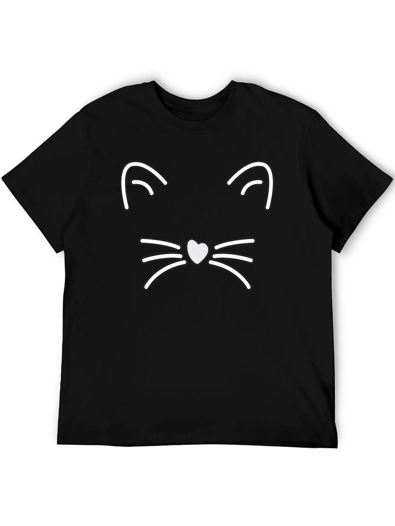 Cute Cat Face Graphic Tee - Black Cotton T-Shirt
