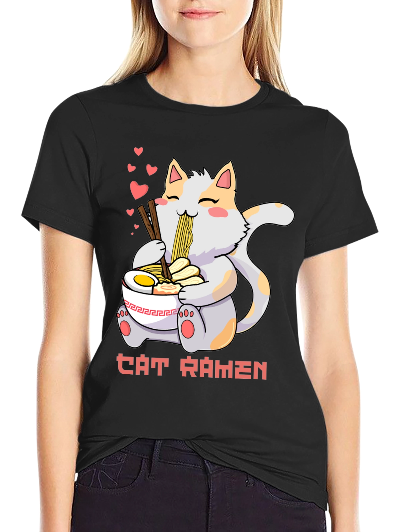 Cat Ramen Graphic Tee - Kawaii Style