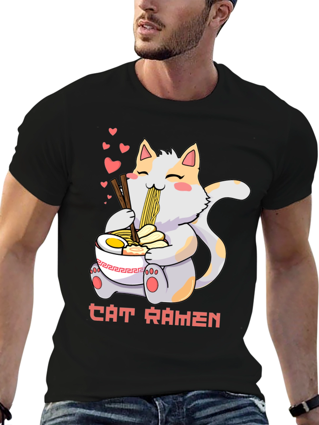 Cat Ramen Graphic Tee - Kawaii Style