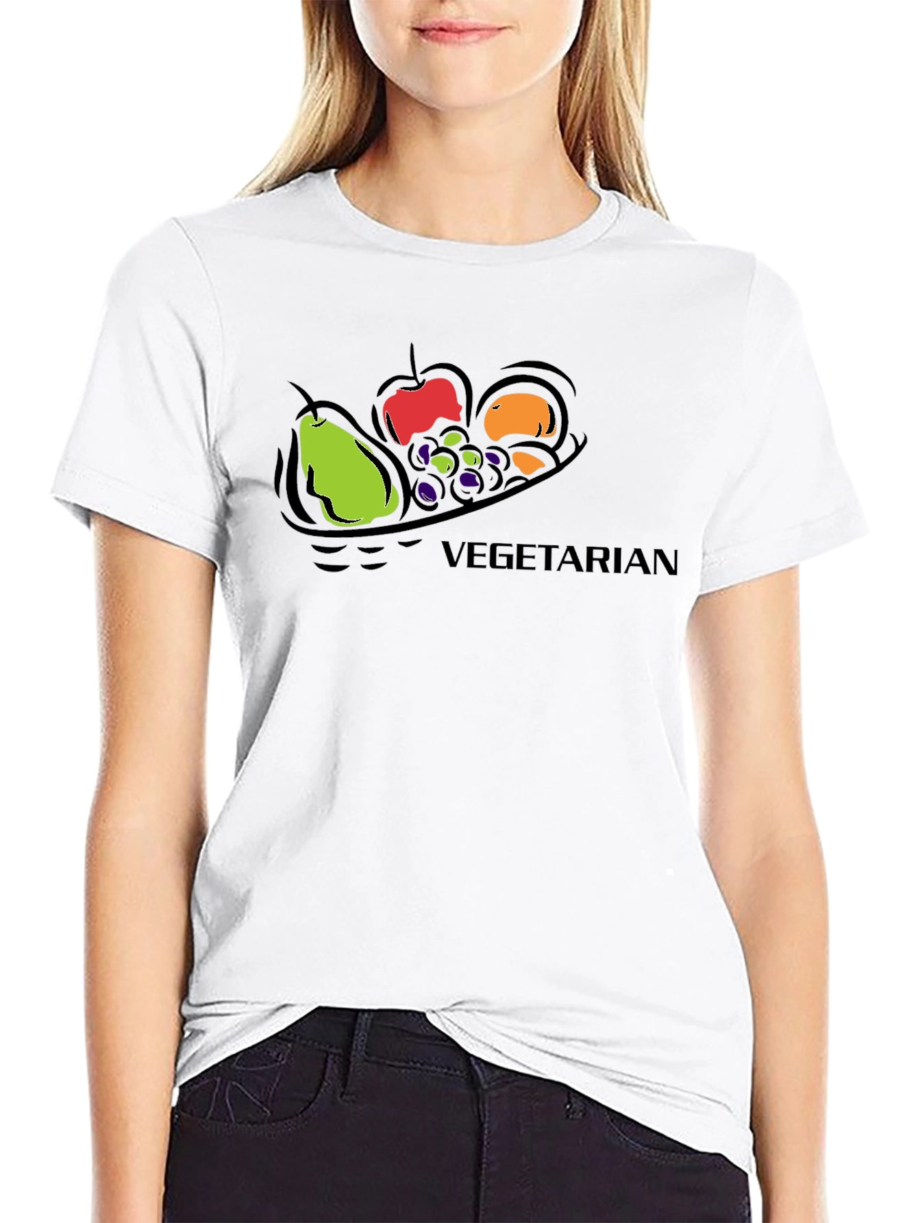 Vegetarian Fruit Bowl Graphic Tee - Black Cotton