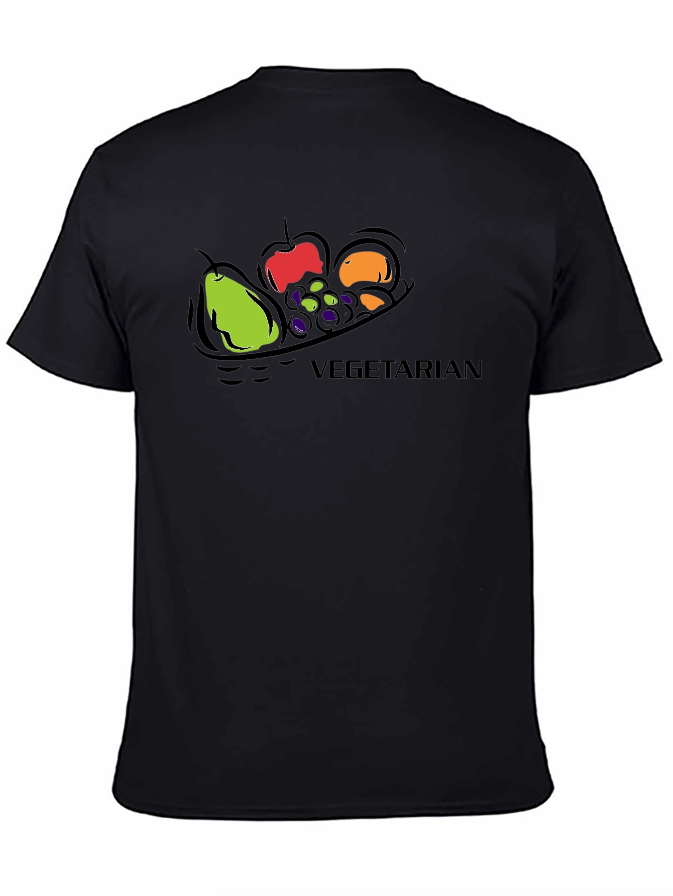 Vegetarian Fruit Bowl Graphic Tee - Black Cotton