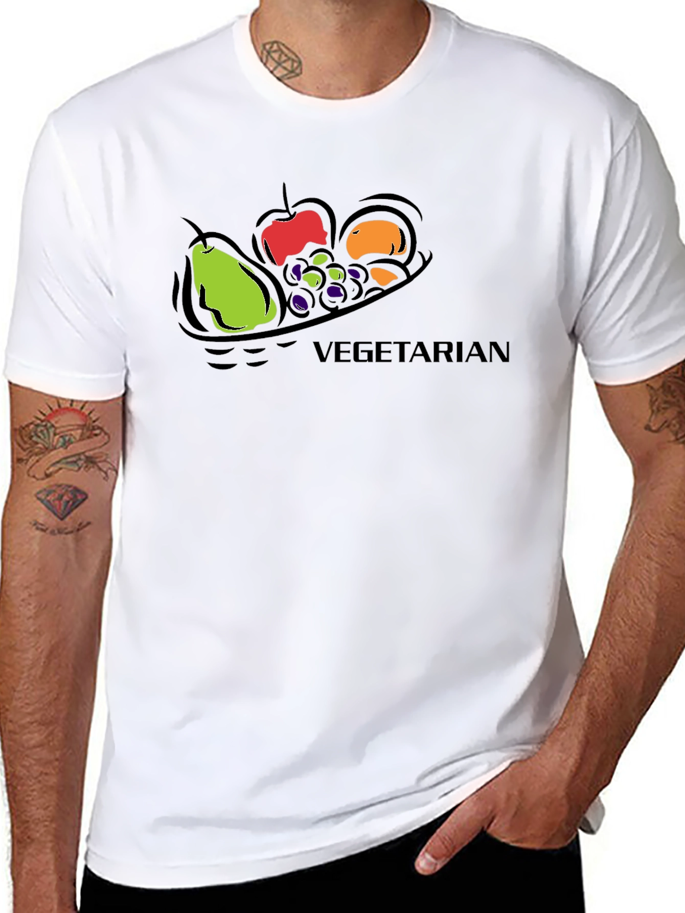 Vegetarian Fruit Bowl Graphic Tee - Black Cotton