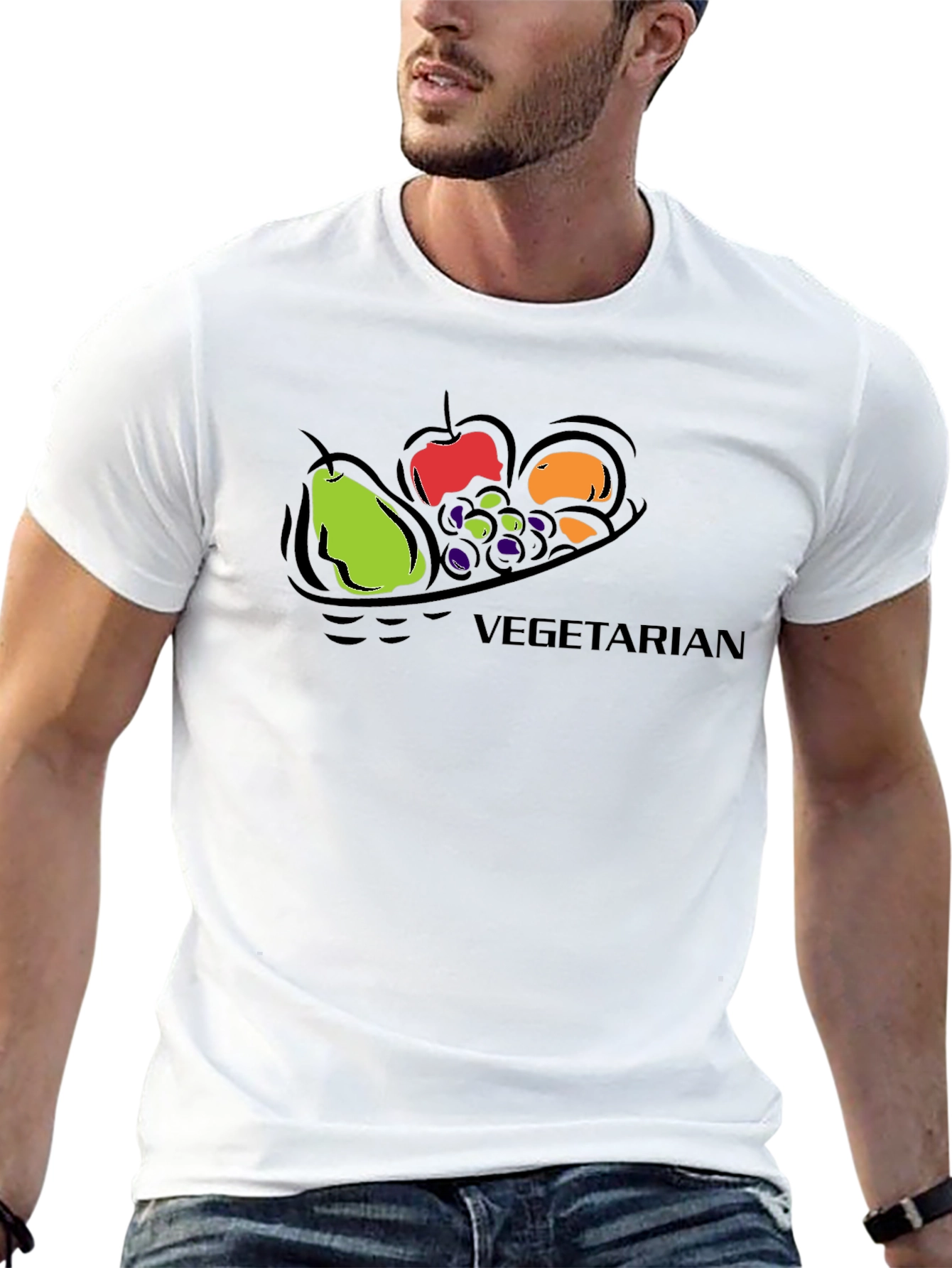 Vegetarian Fruit Bowl Graphic Tee - Black Cotton