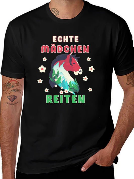Echte Mädchen Reiten Horse Graphic Tee