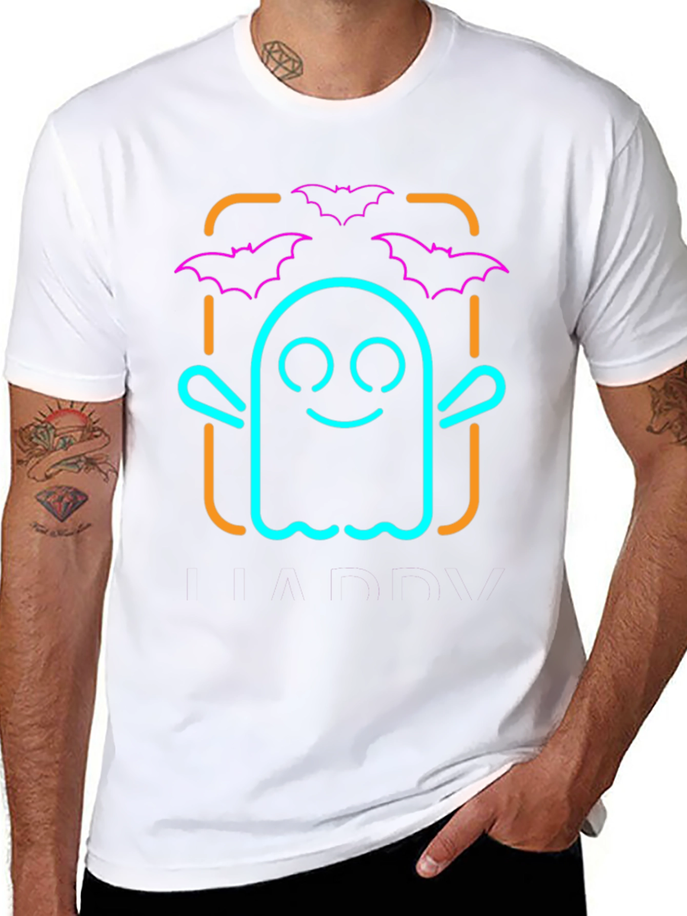 Neon Ghost & Bats Halloween Graphic Tee