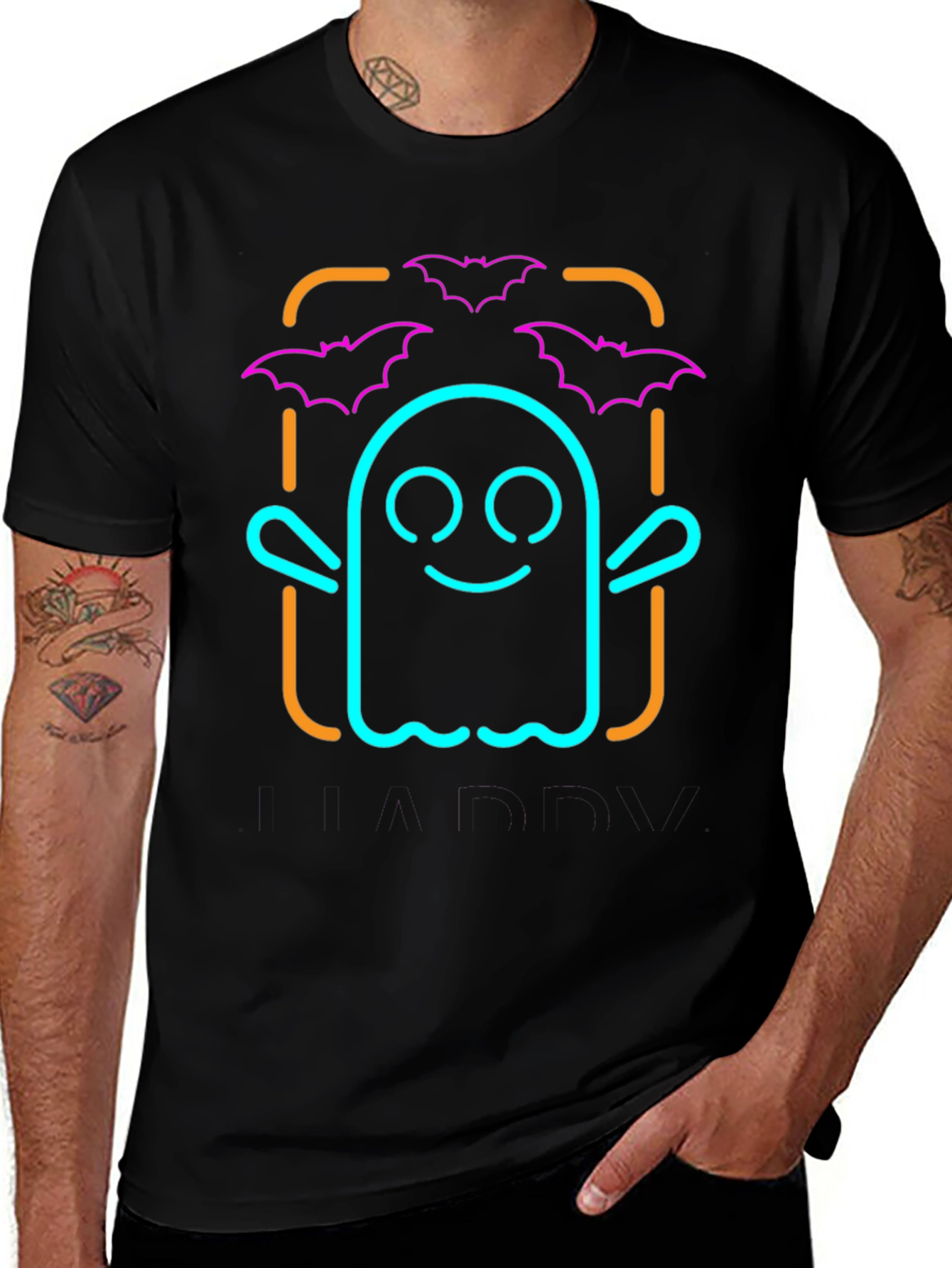 Neon Ghost & Bats Halloween Graphic Tee