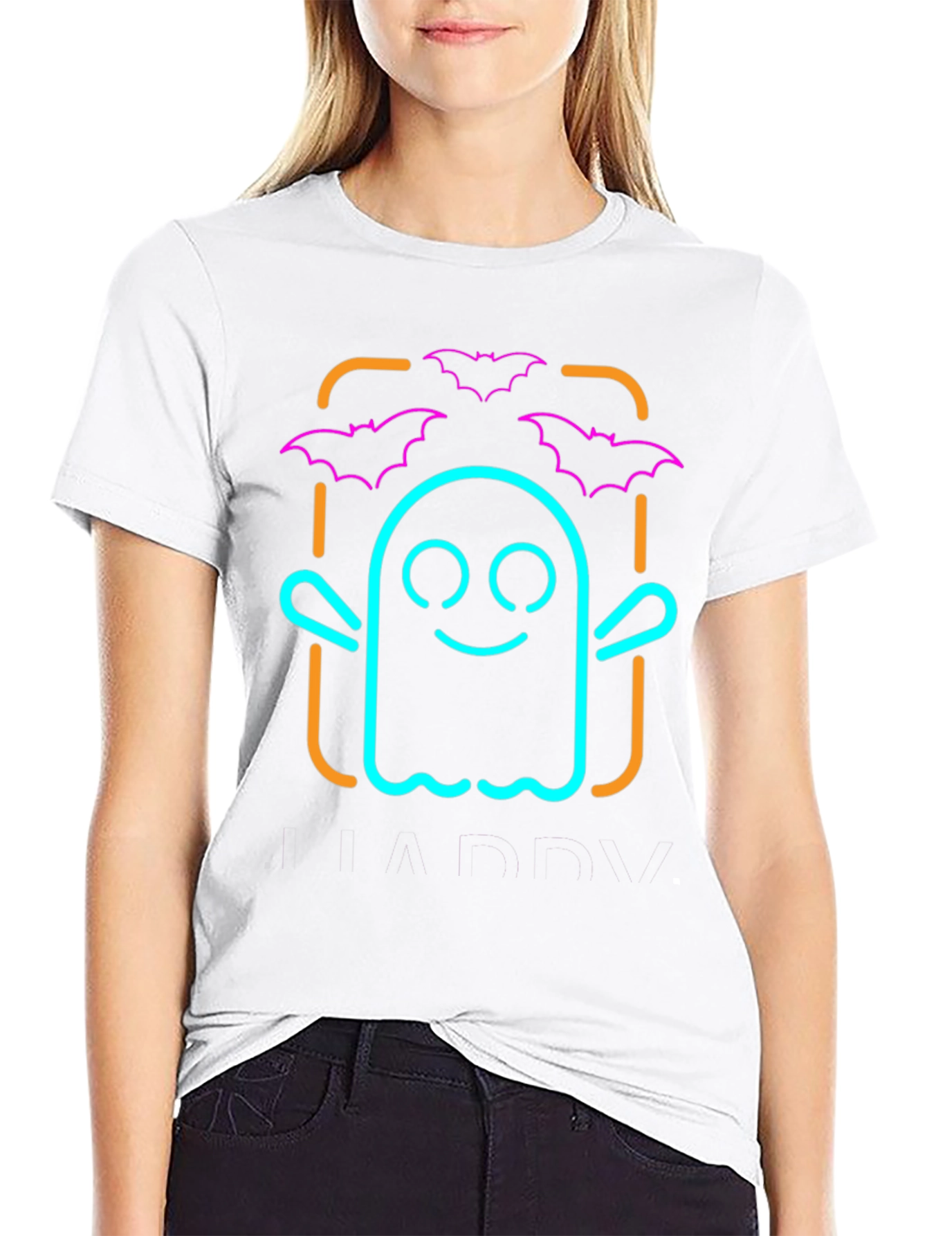 Neon Ghost & Bats Halloween Graphic Tee