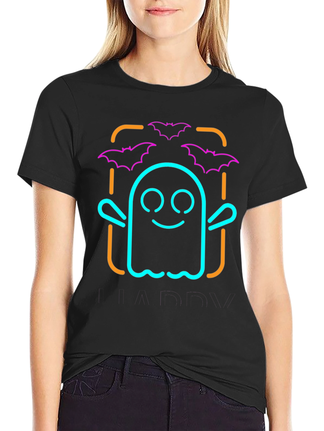 Neon Ghost & Bats Halloween Graphic Tee