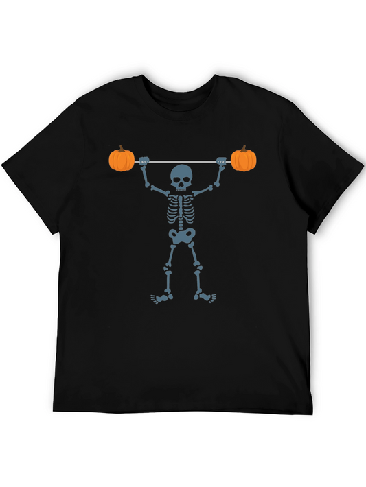 Halloween Skeleton Lifting Pumpkins T-Shirt