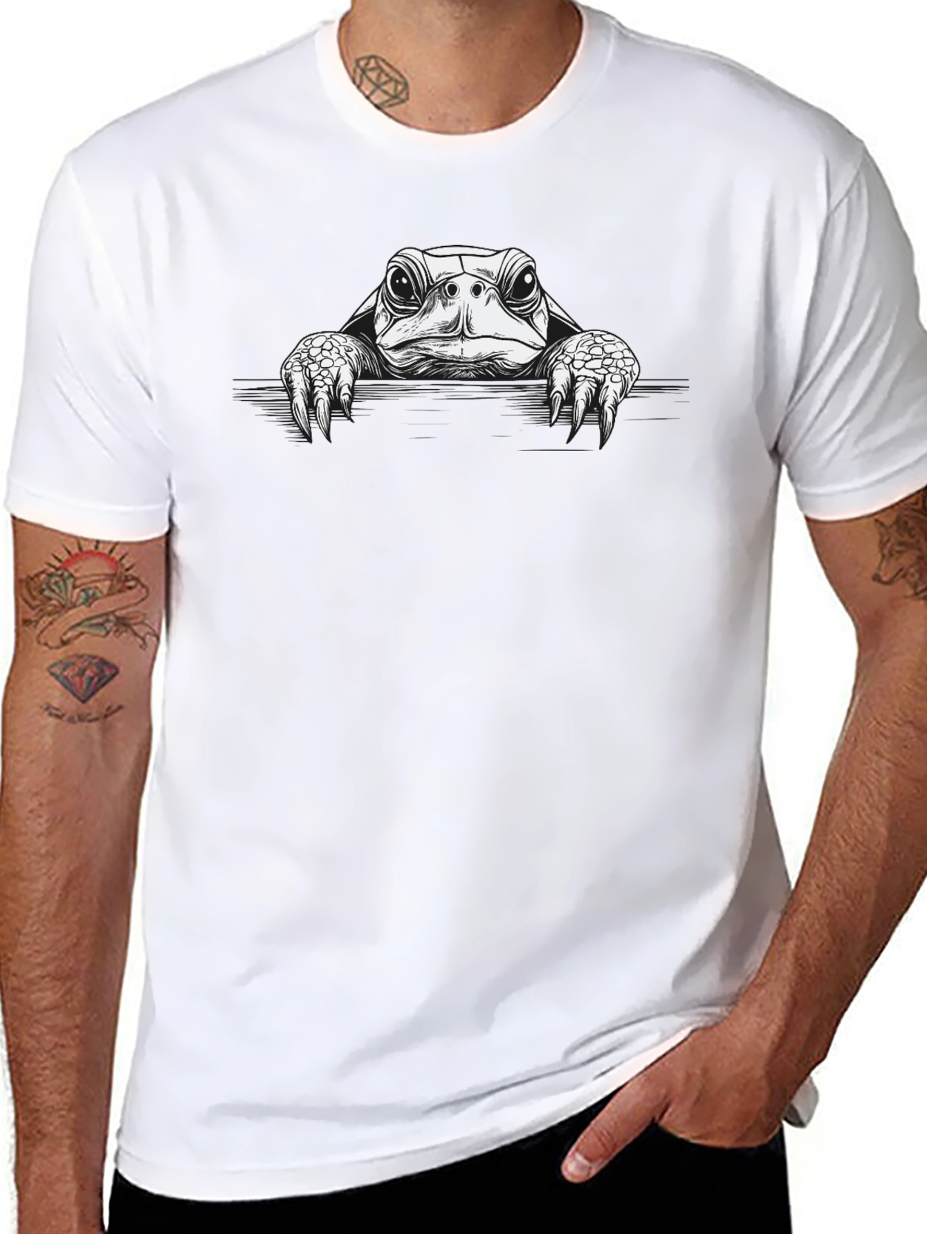 Black T-Shirt with Turtle Graphic Print