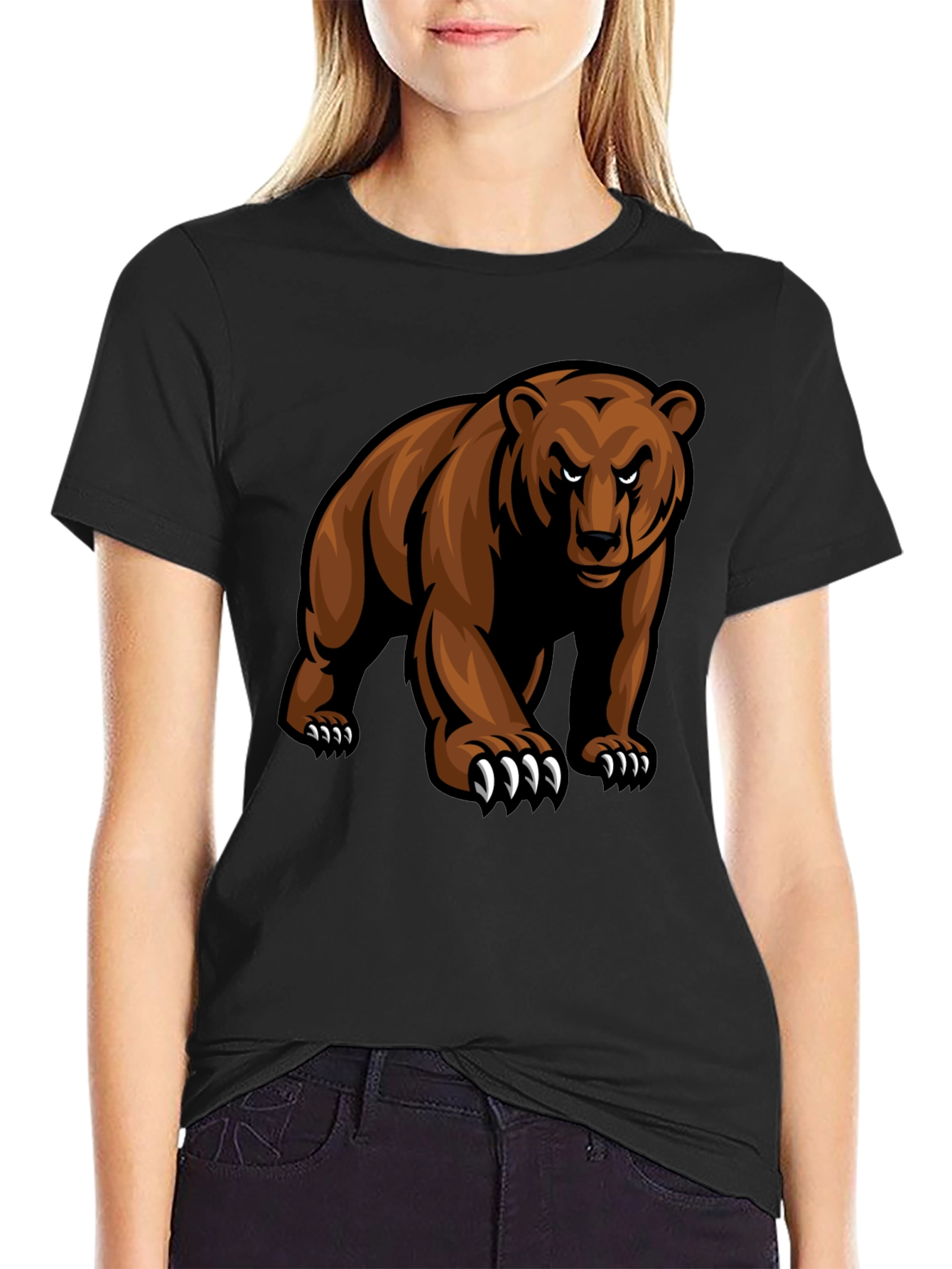 Mens Black T-Shirt with Grizzly Bear Graphic