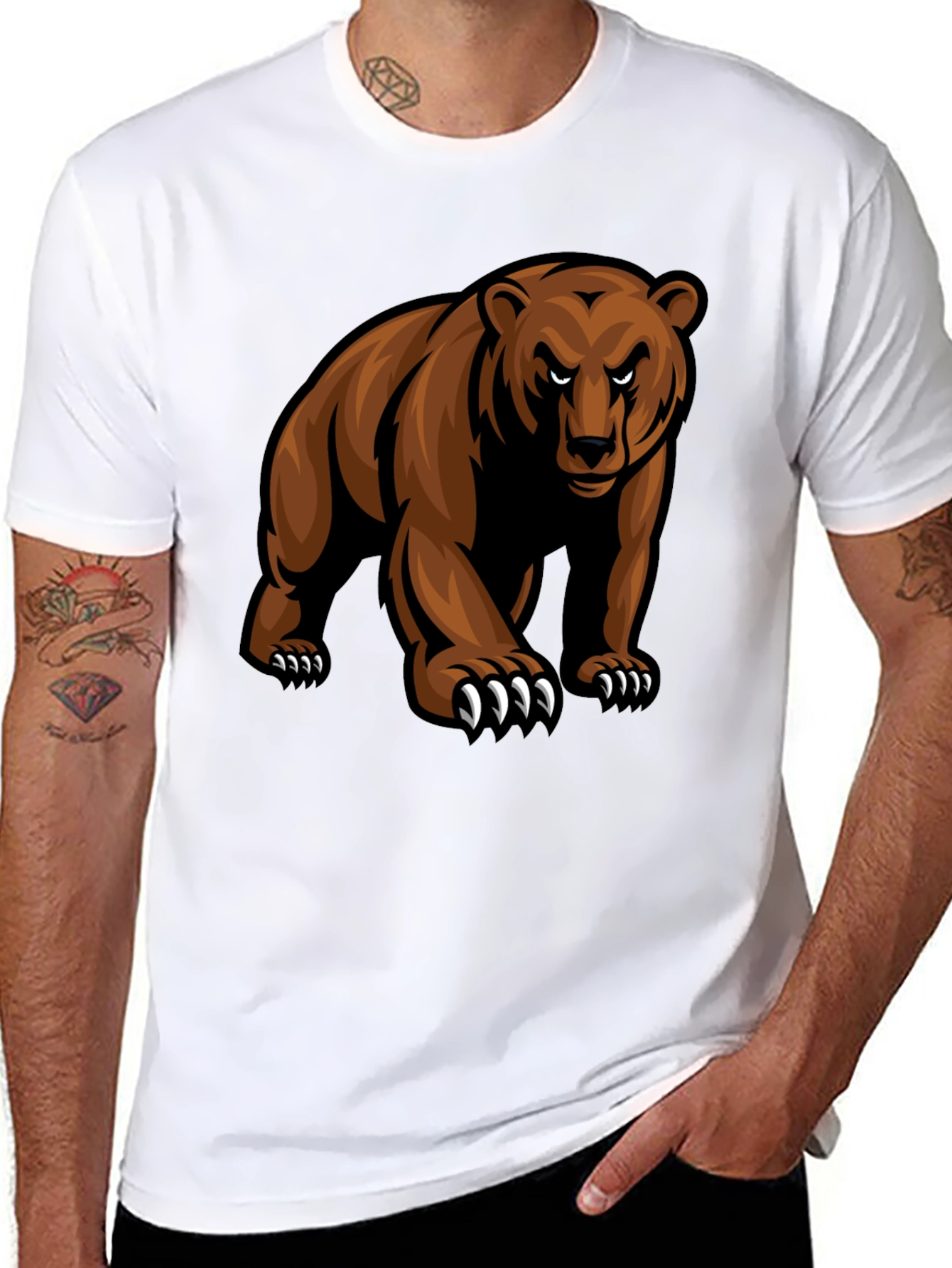Mens Black T-Shirt with Grizzly Bear Graphic