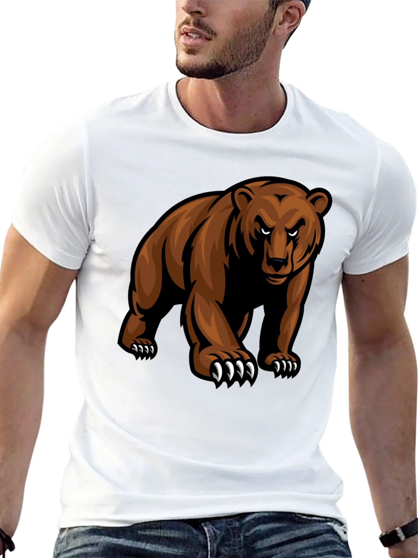 Mens Black T-Shirt with Grizzly Bear Graphic