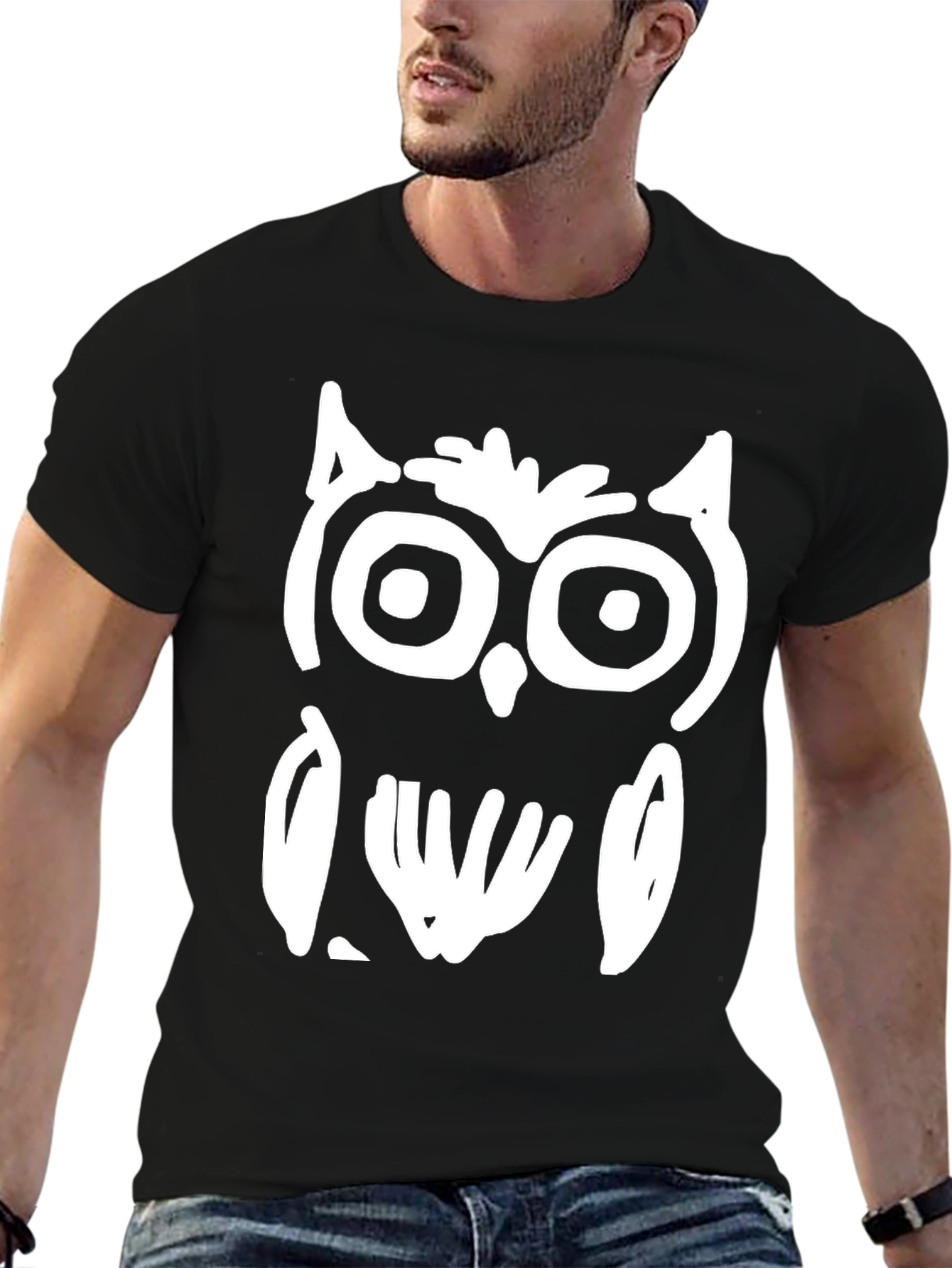 Abstract Owl Graphic Black T-Shirt