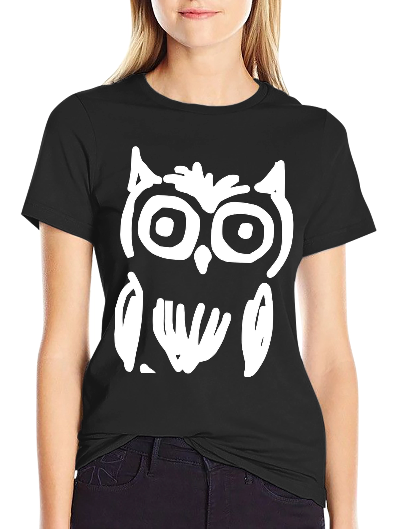 Abstract Owl Graphic Black T-Shirt