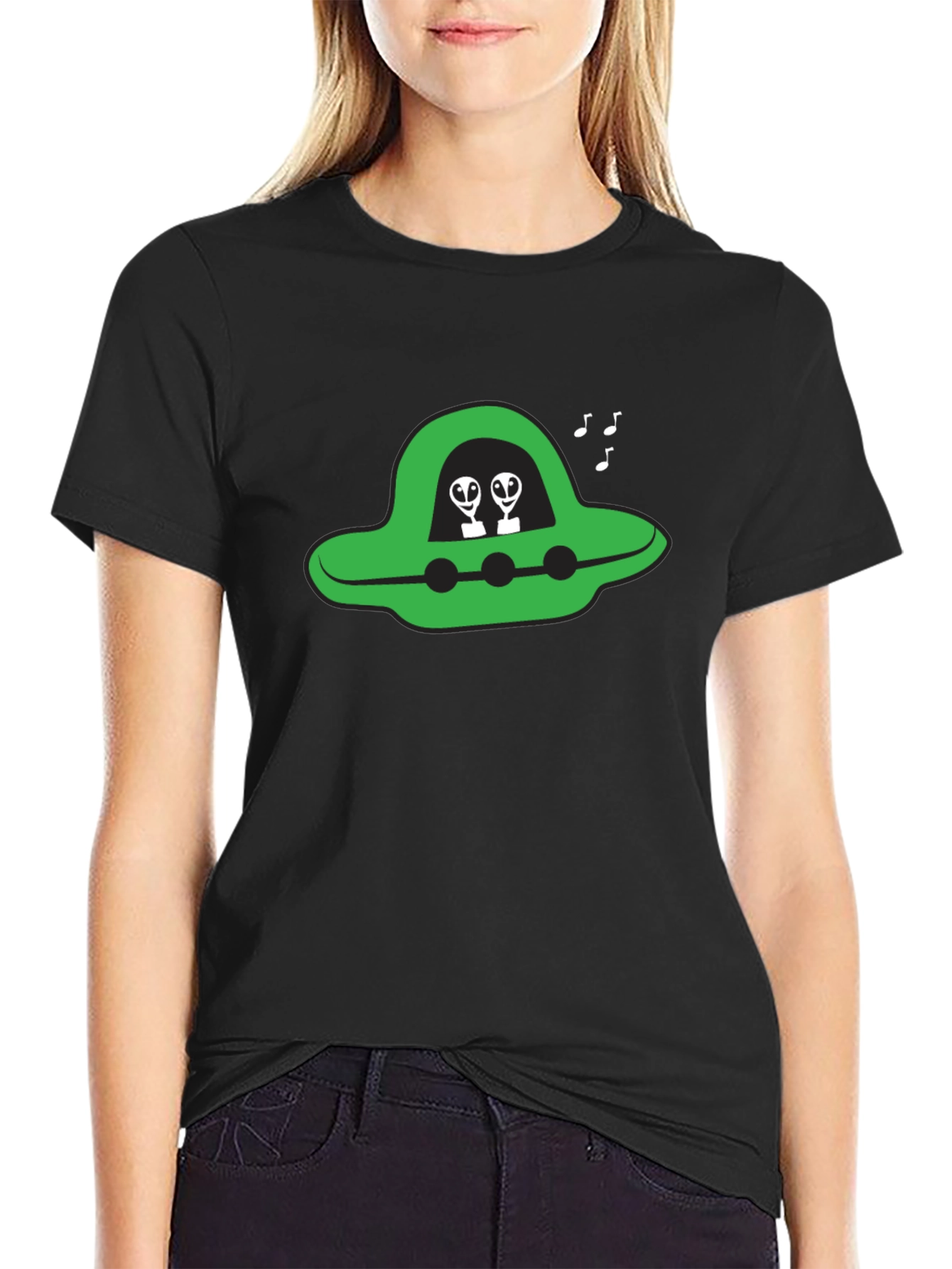 UFO Alien Graphic Tee - Black Cotton T-Shirt