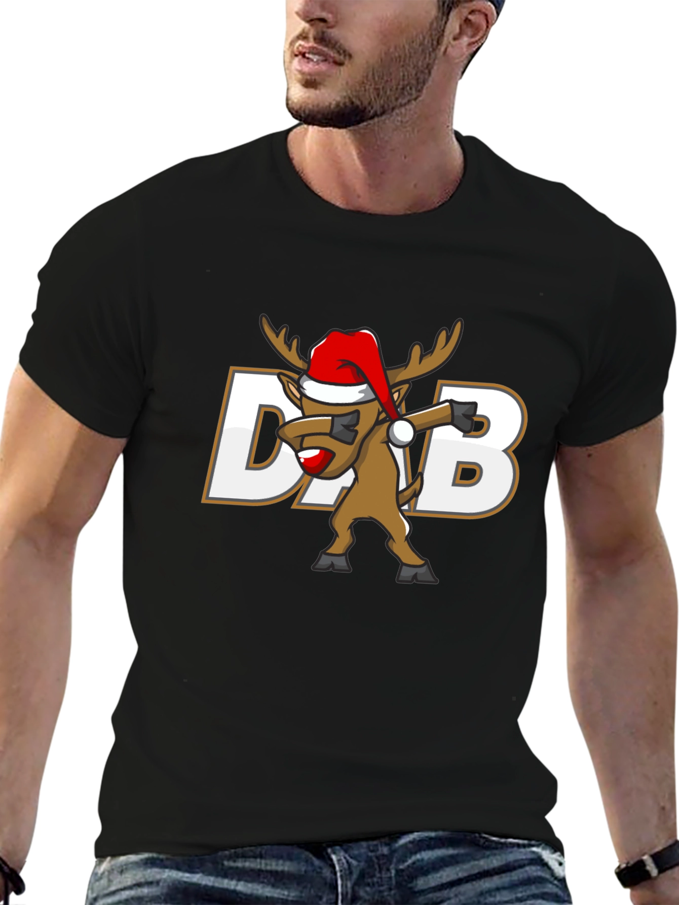 Dabbing Reindeer Christmas T-Shirt - Black
