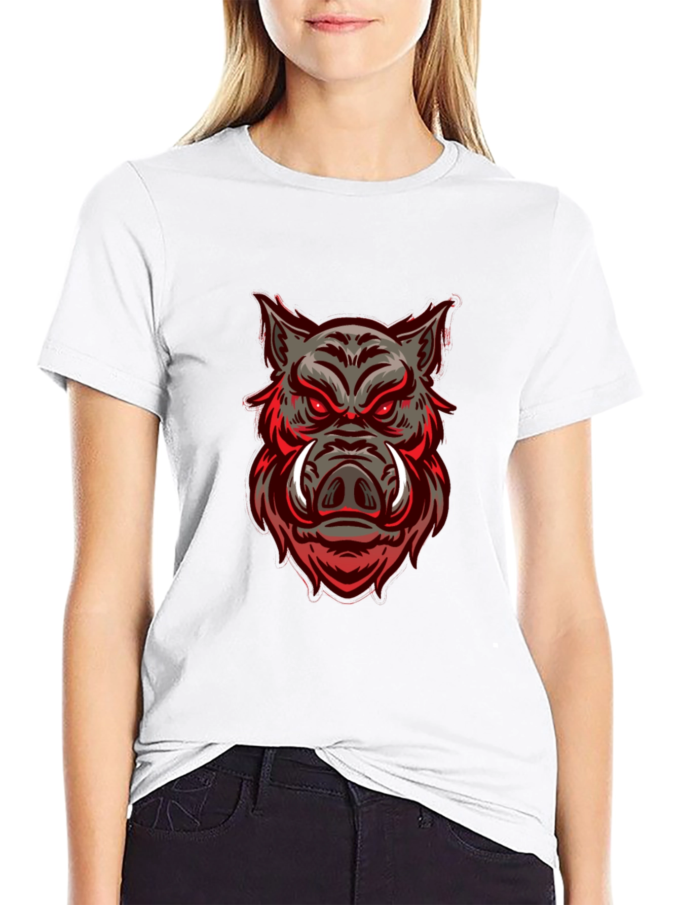 Boar Graphic Print Black Crew Neck T-Shirt