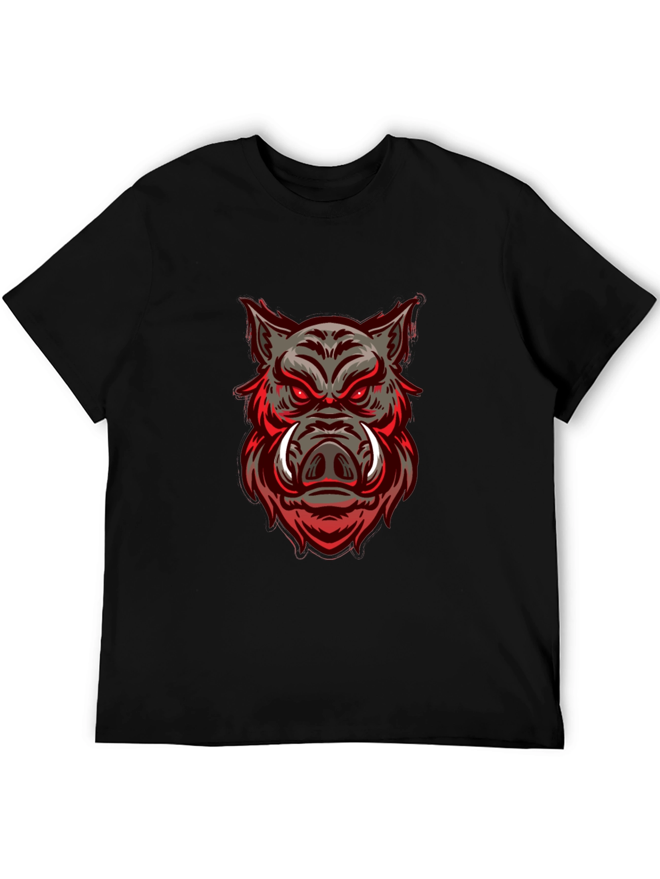 Boar Graphic Print Black Crew Neck T-Shirt