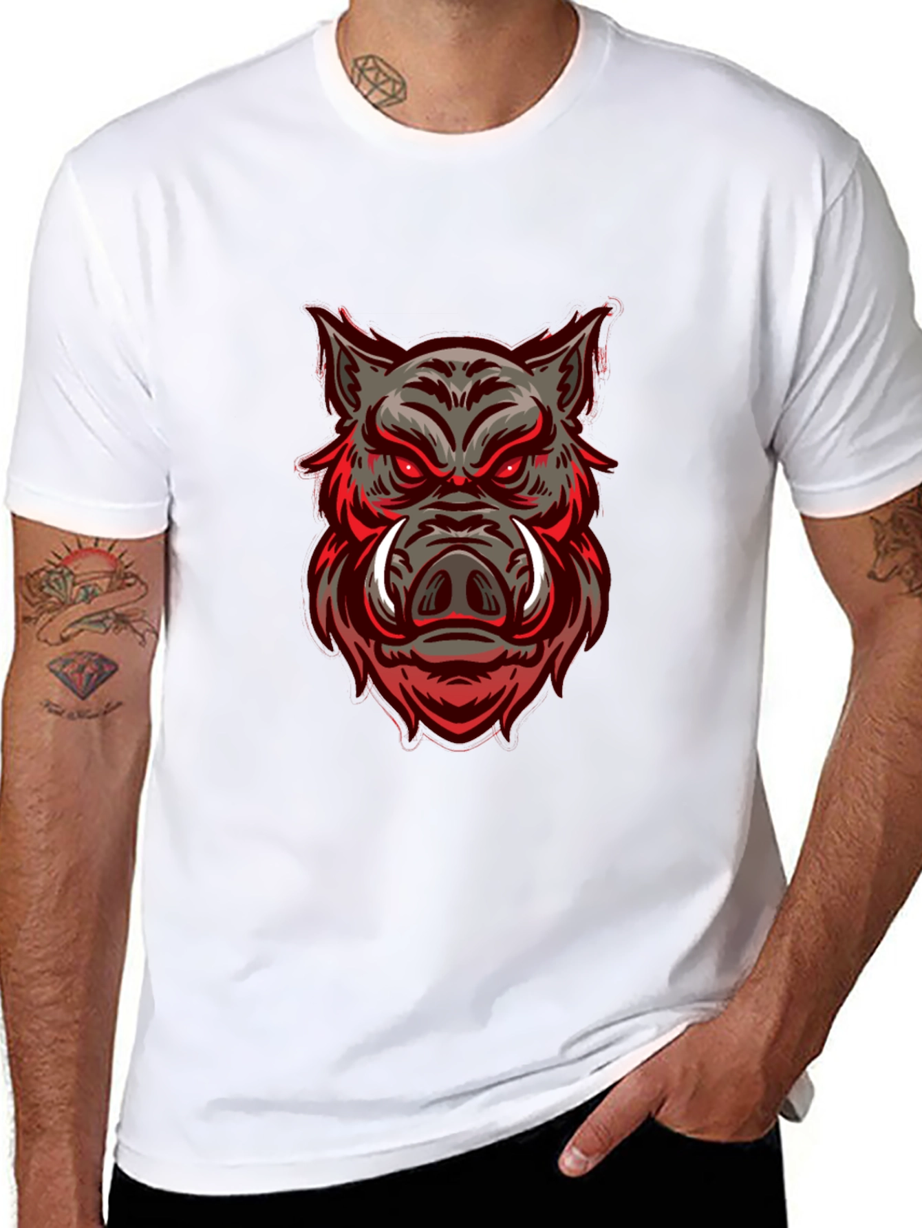 Boar Graphic Print Black Crew Neck T-Shirt