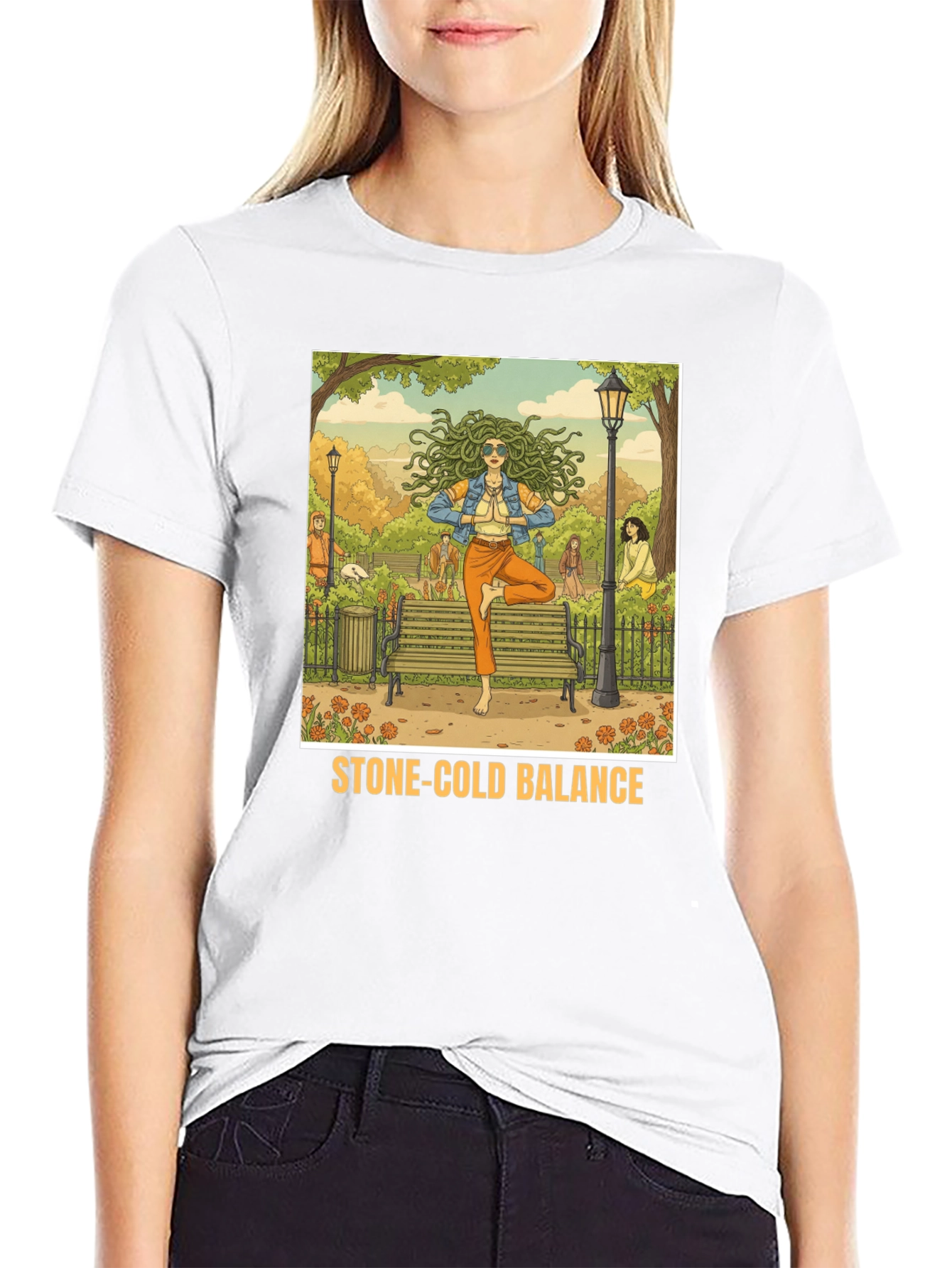 Stone-Cold Balance T-Shirt: Medusa Yoga Design