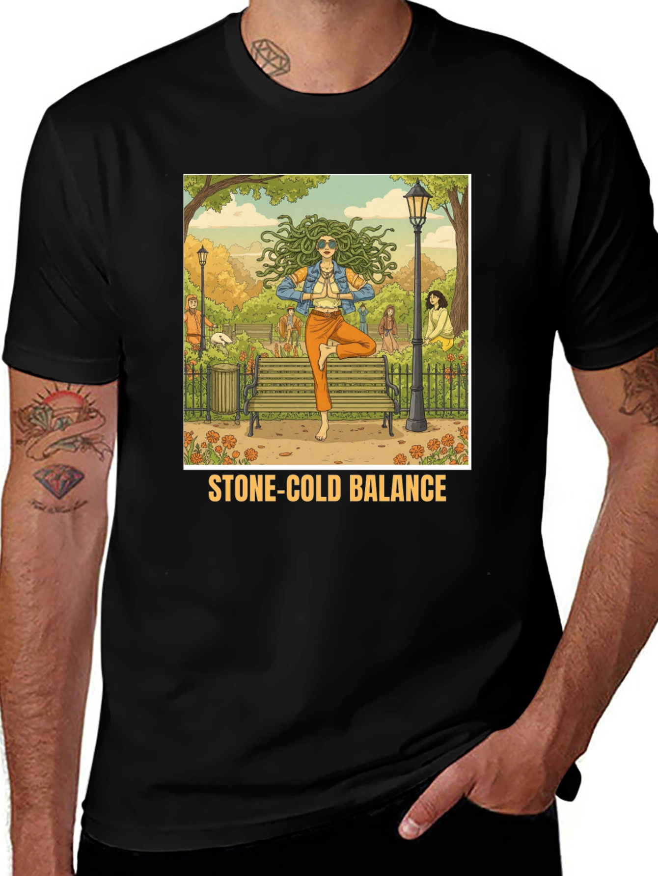 Stone-Cold Balance T-Shirt: Medusa Yoga Design