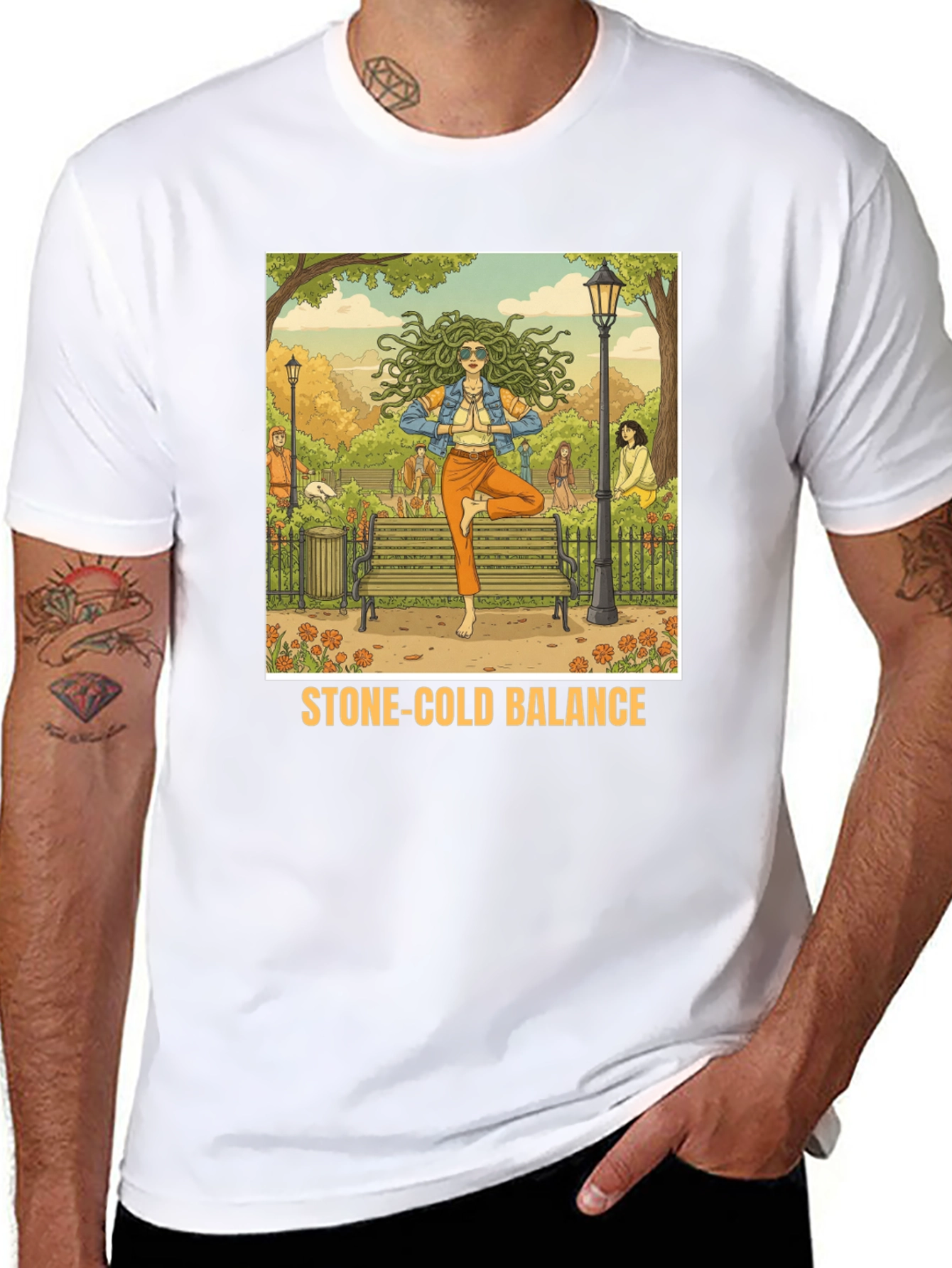 Stone-Cold Balance T-Shirt: Medusa Yoga Design