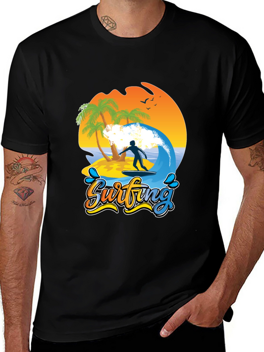 Surfing Beach T-Shirt Palm Trees Wave Rider Tee