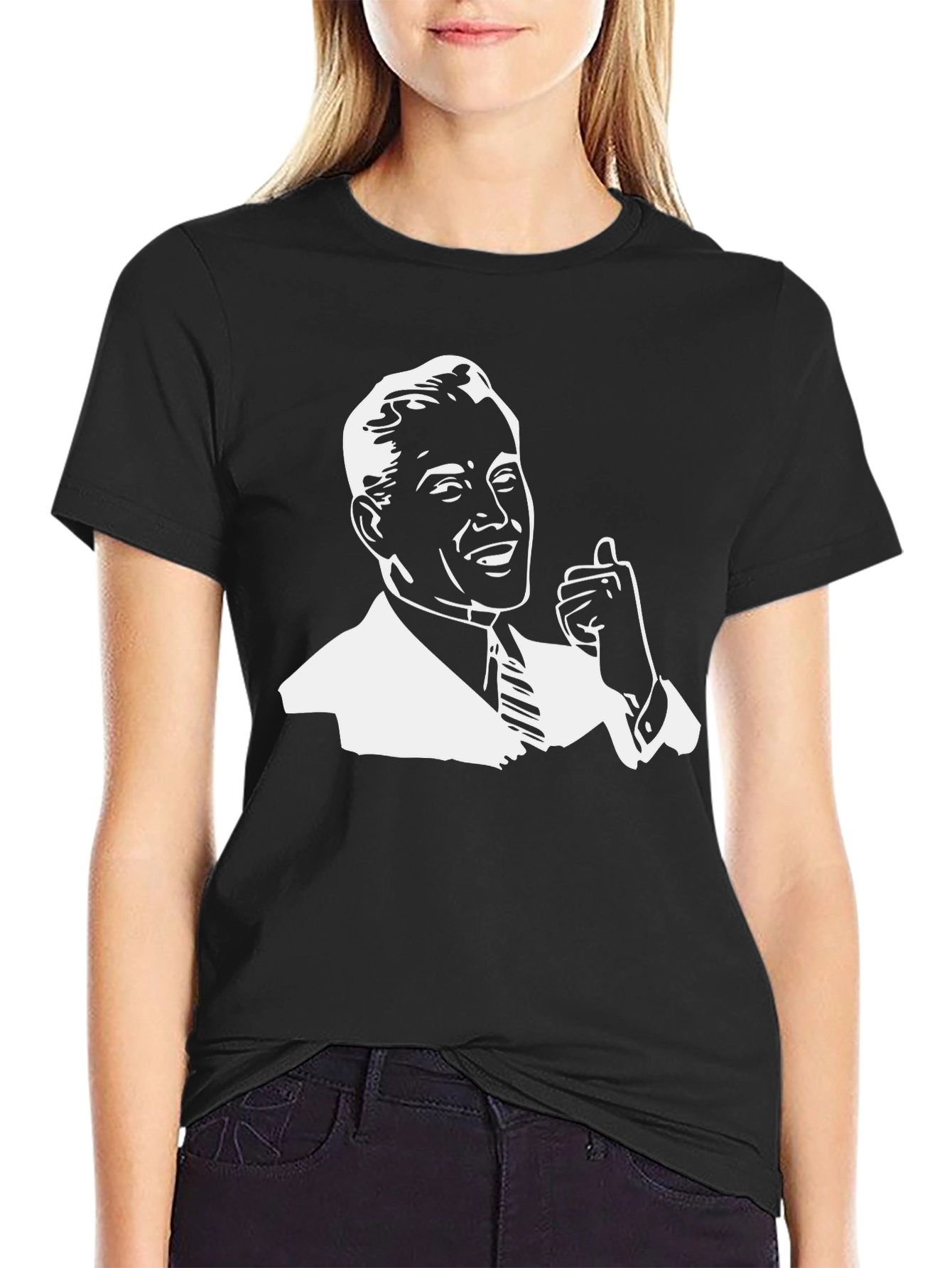 Retro Thumbs Up Graphic Tee - Black