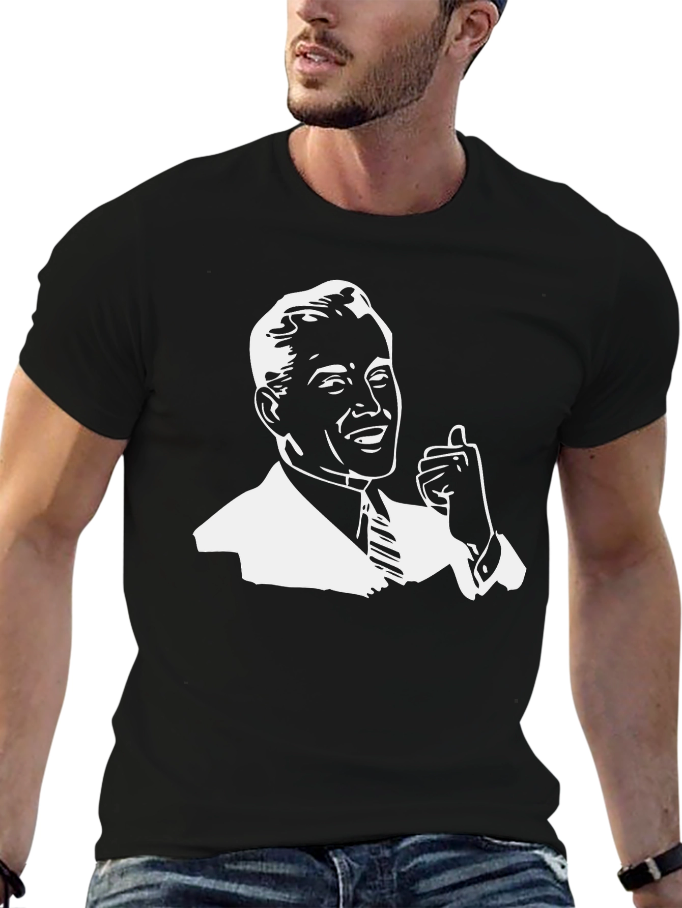 Retro Thumbs Up Graphic Tee - Black
