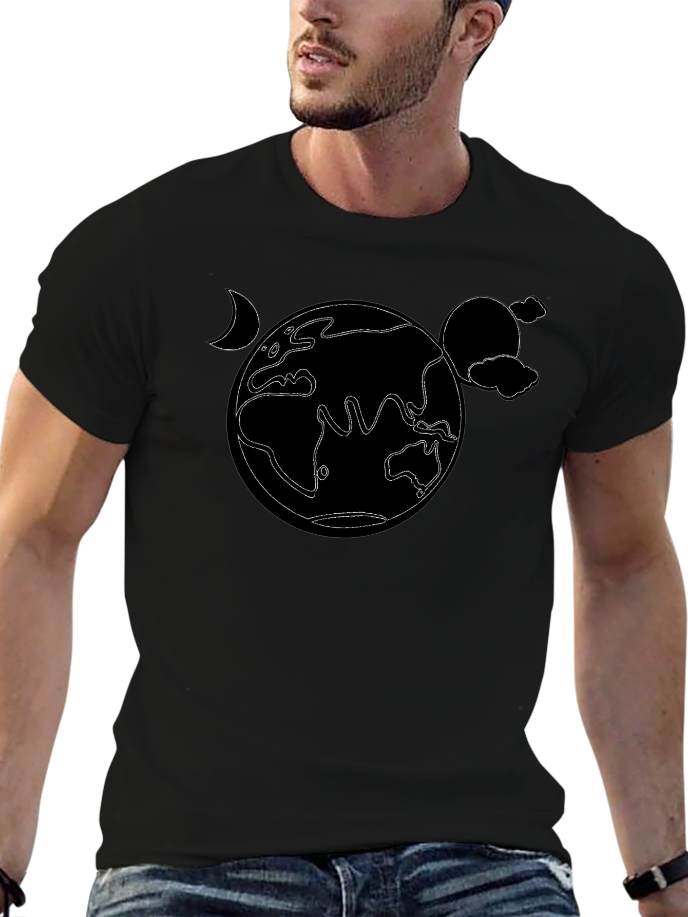 Earth Outline Graphic Tee - Black