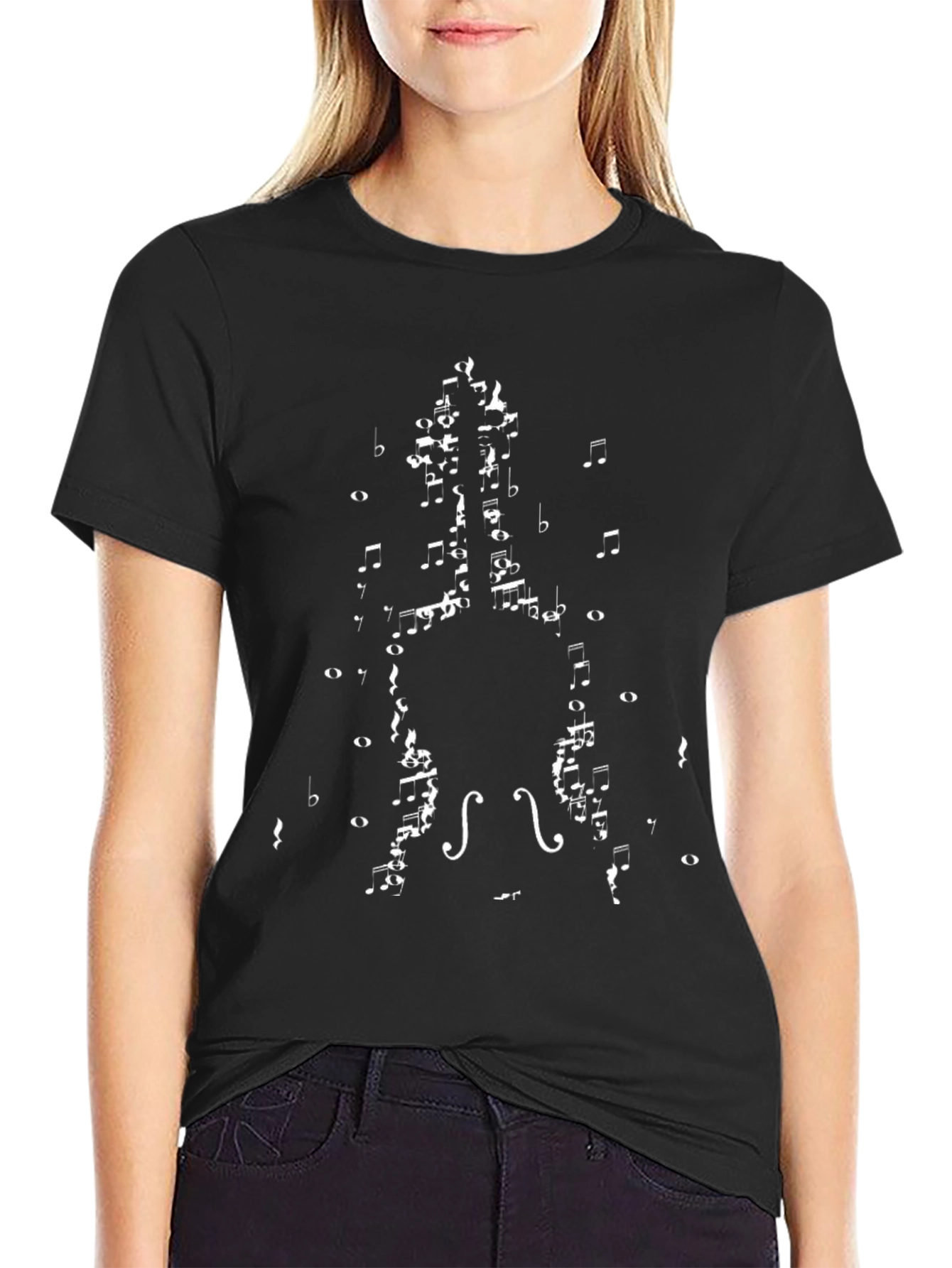Musical Notes Violin Graphic Tee - Black