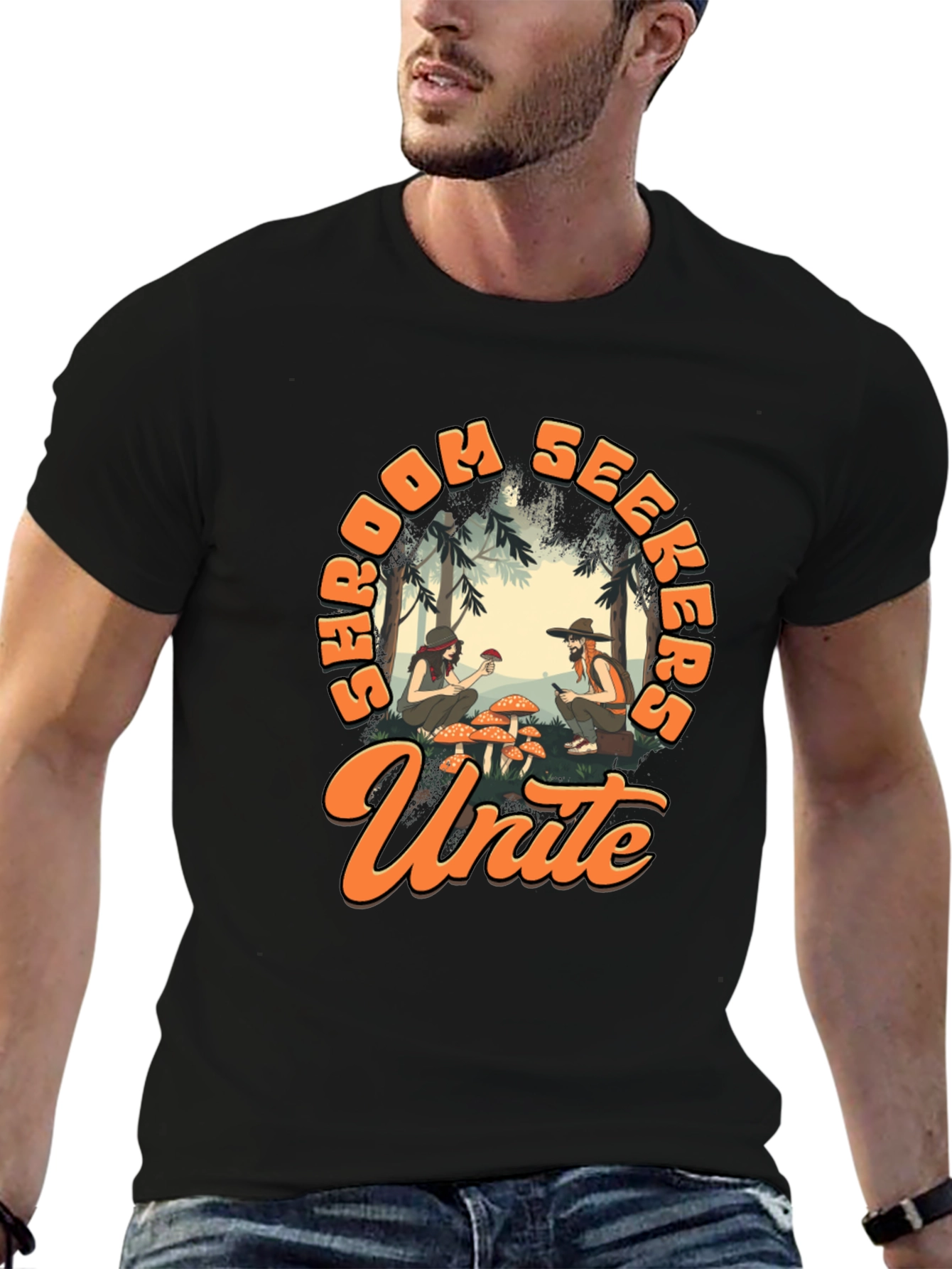 Shroom Seekers Unite T-Shirt - Black Graphic Tee