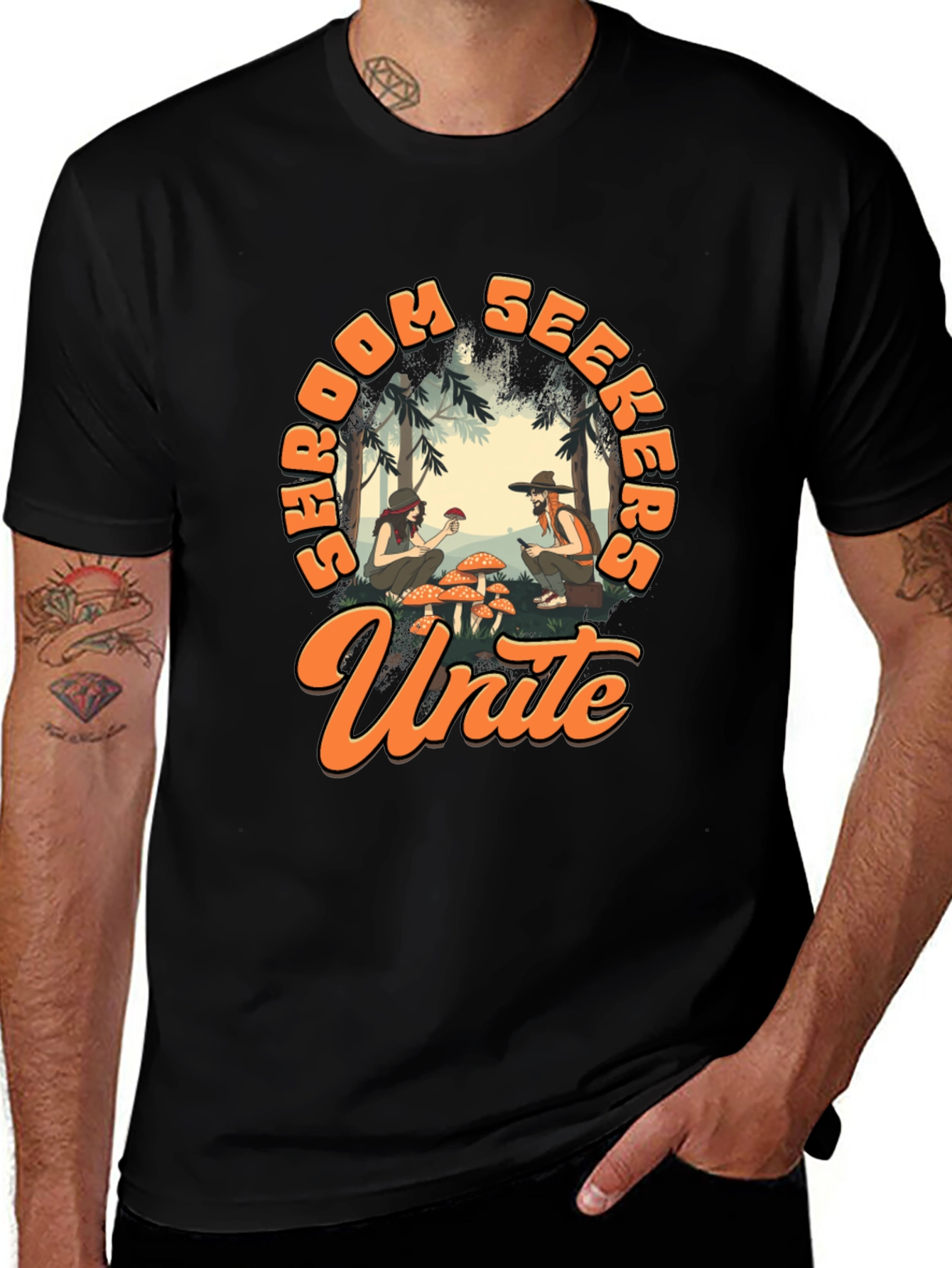 Shroom Seekers Unite T-Shirt - Black Graphic Tee