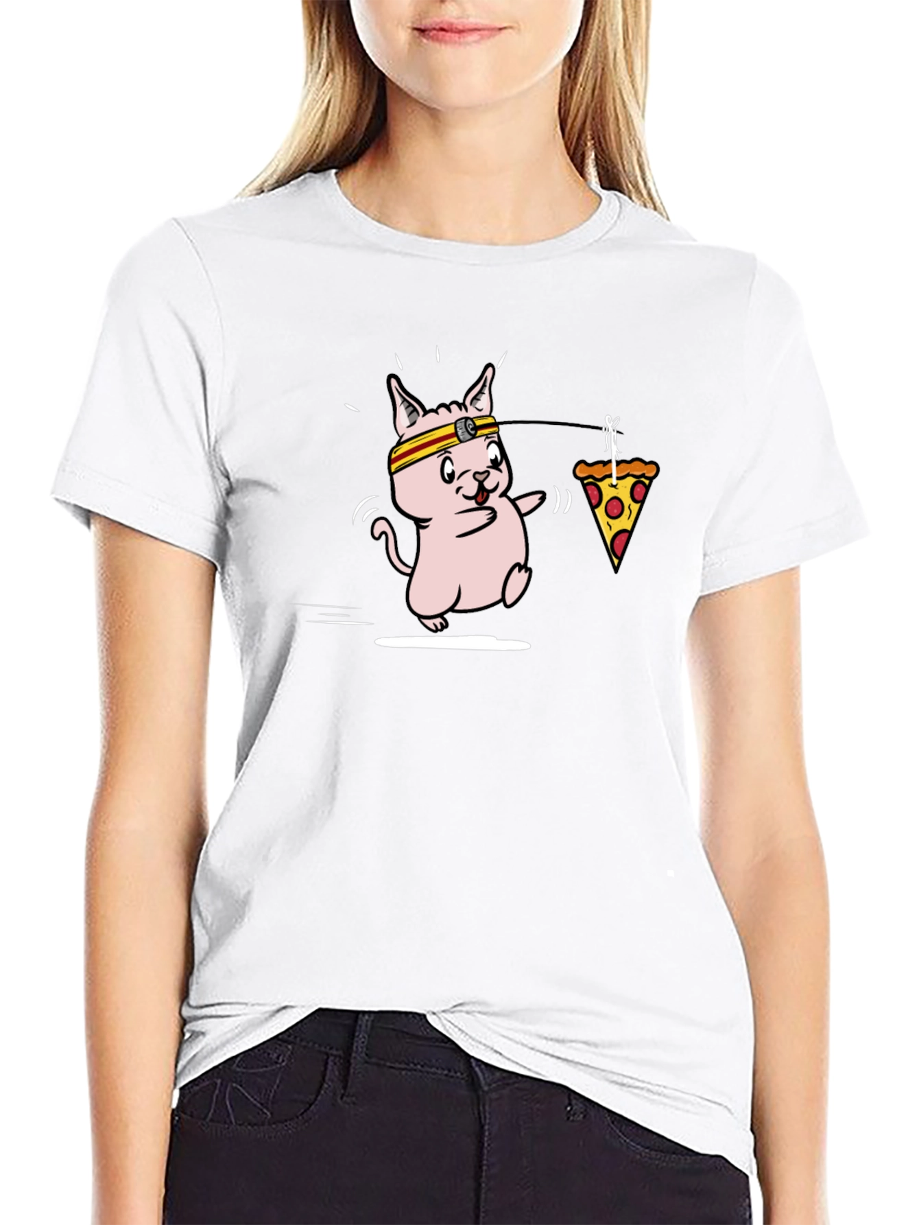 Funny Running Cat Pizza T-Shirt