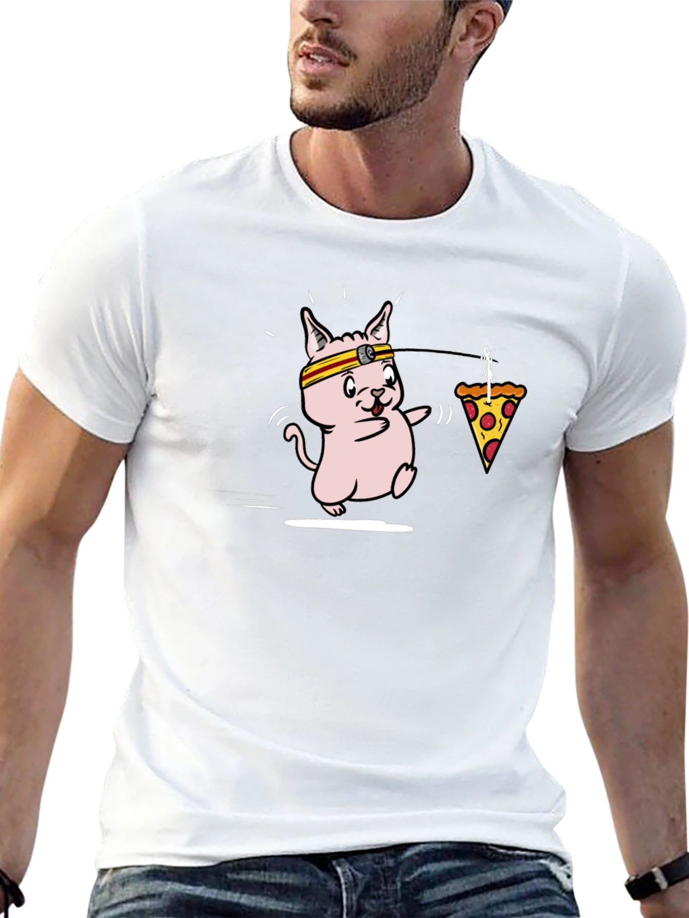 Funny Running Cat Pizza T-Shirt