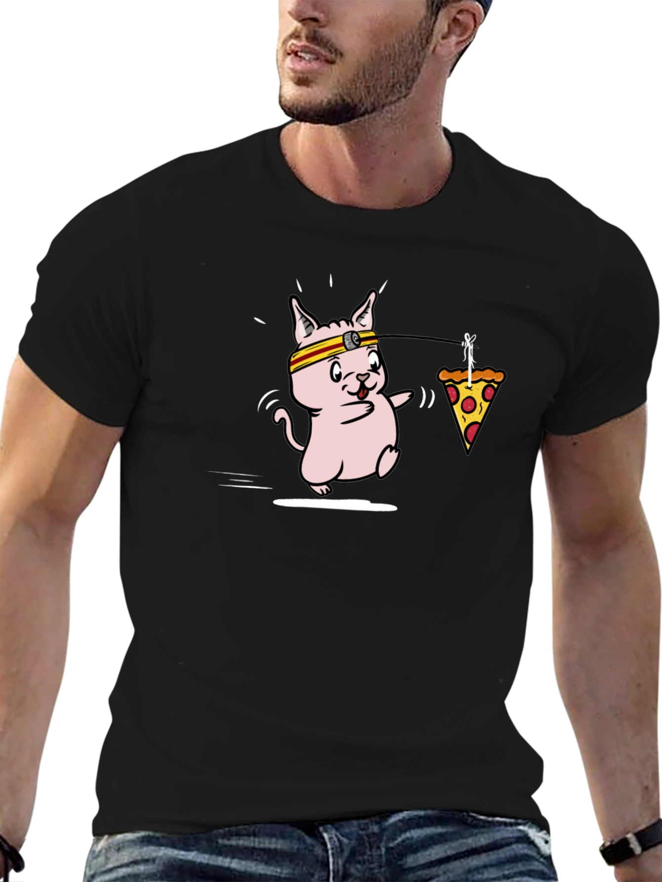 Funny Running Cat Pizza T-Shirt