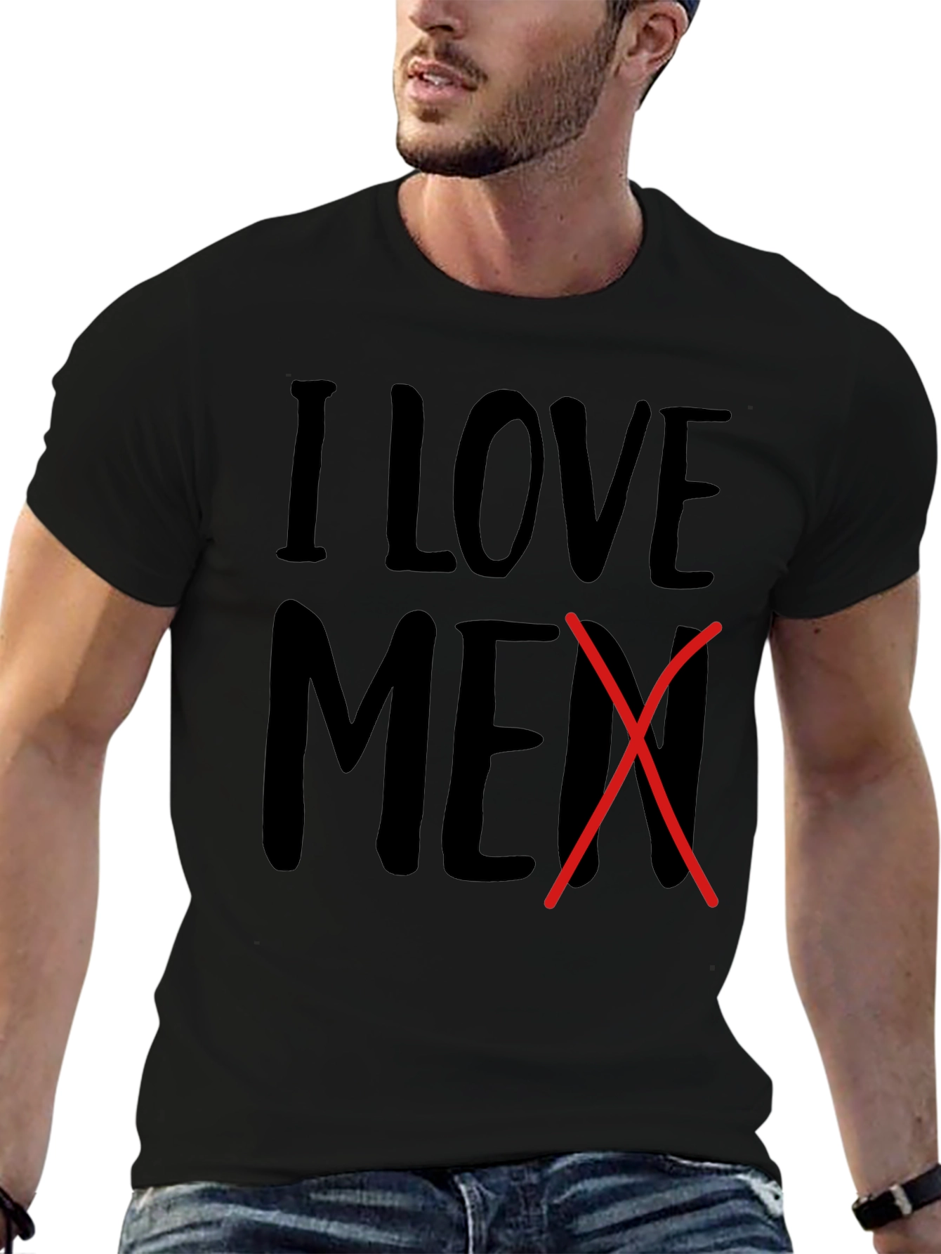 I Love Men Crossed Out Novelty T-Shirt